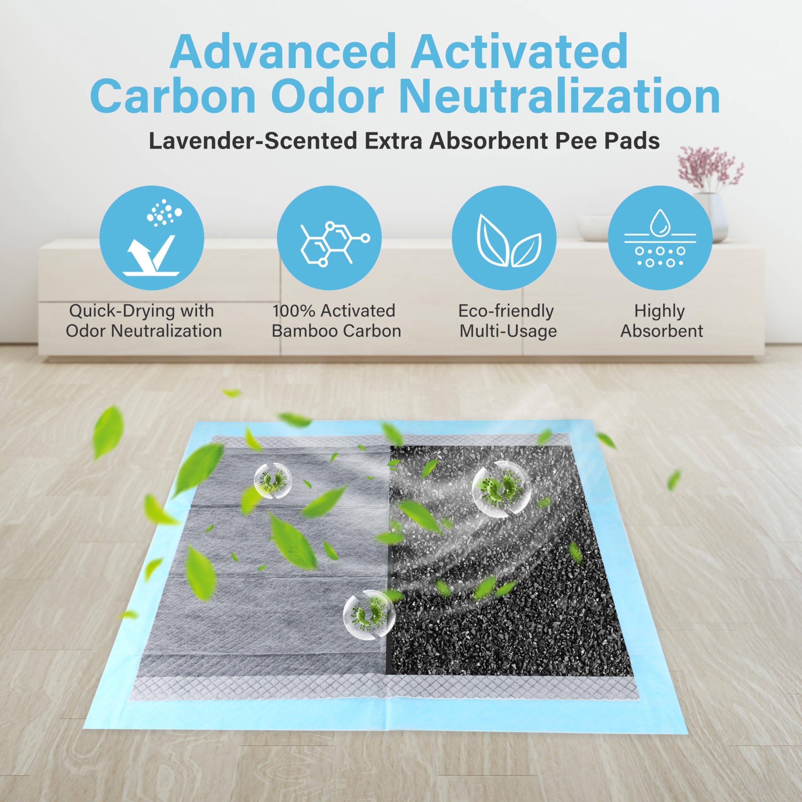FluffyDream Ultra Charcoal Dog Training Pads with Leak-Proof Quick-Dry Urine Odor Design for Potty Training,23X23(80PCS) Improve