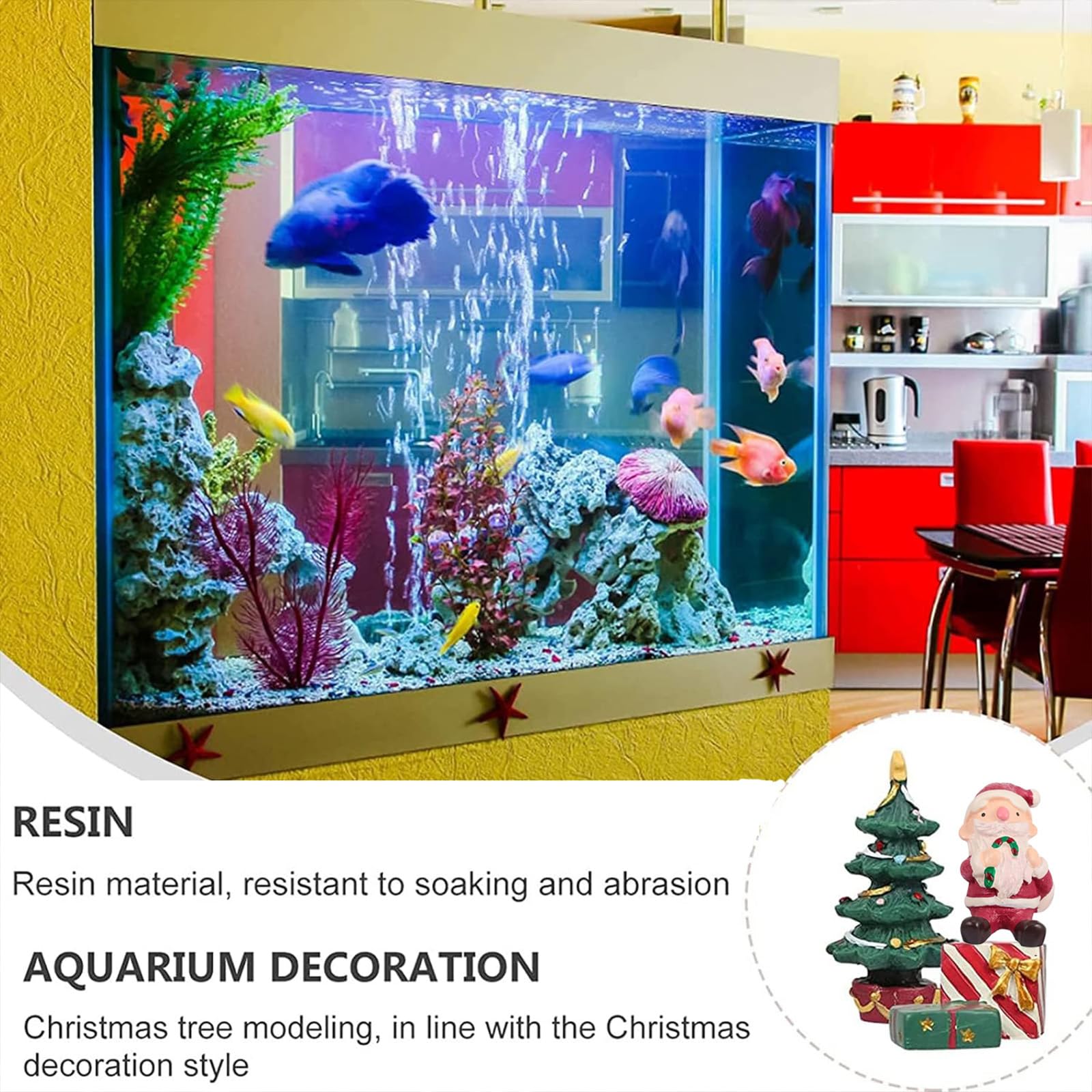 BicVaken 3 Pcs Christmas Aquarium Decoration - Cute Resin Ornament Fish Tank Decoration, Santa Christmas Tree Statue Supplies fo