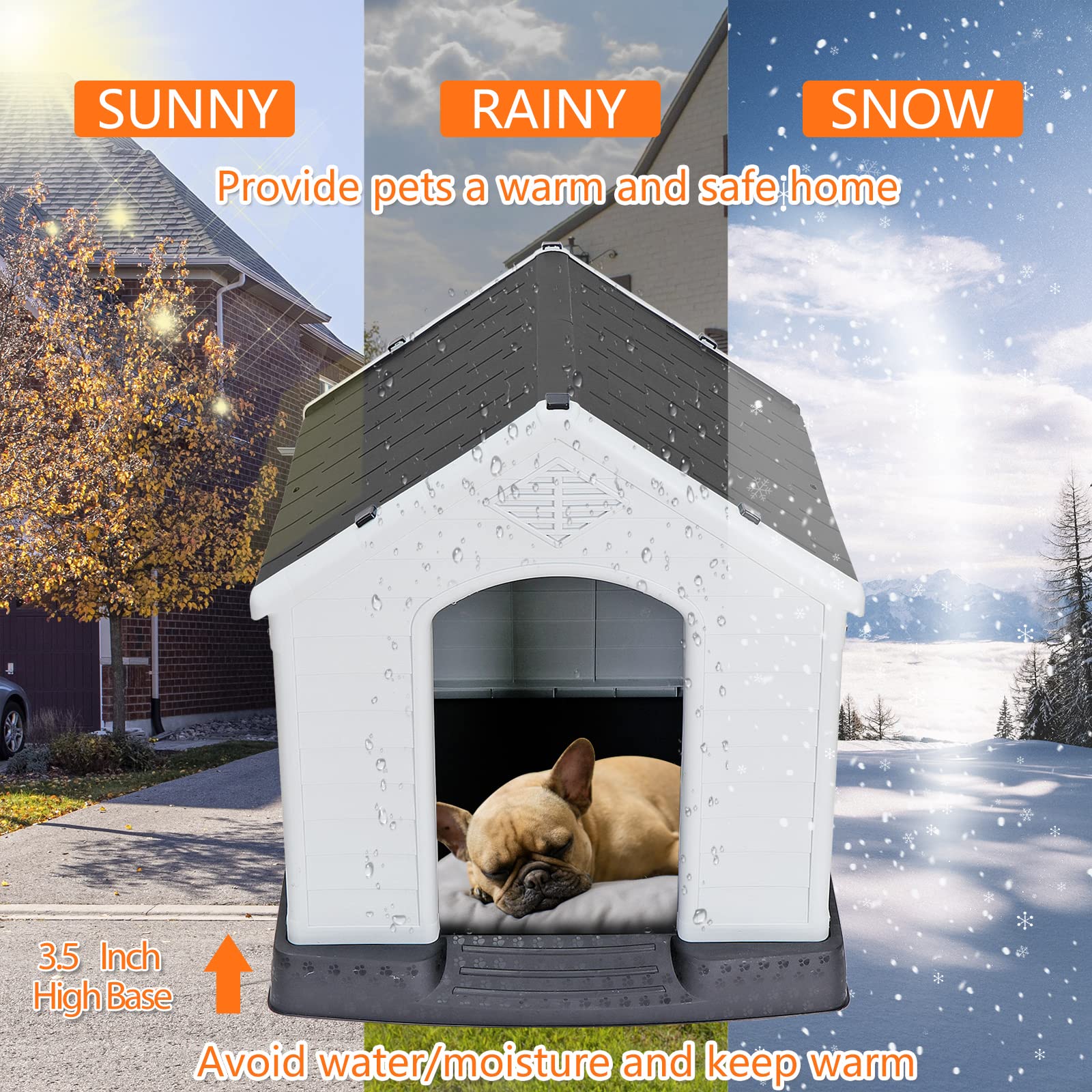 Large Dog House Indoor Outdoor Plastic Durable Dog House Insulated Puppy Shelter With Air Vents Elevated Floor