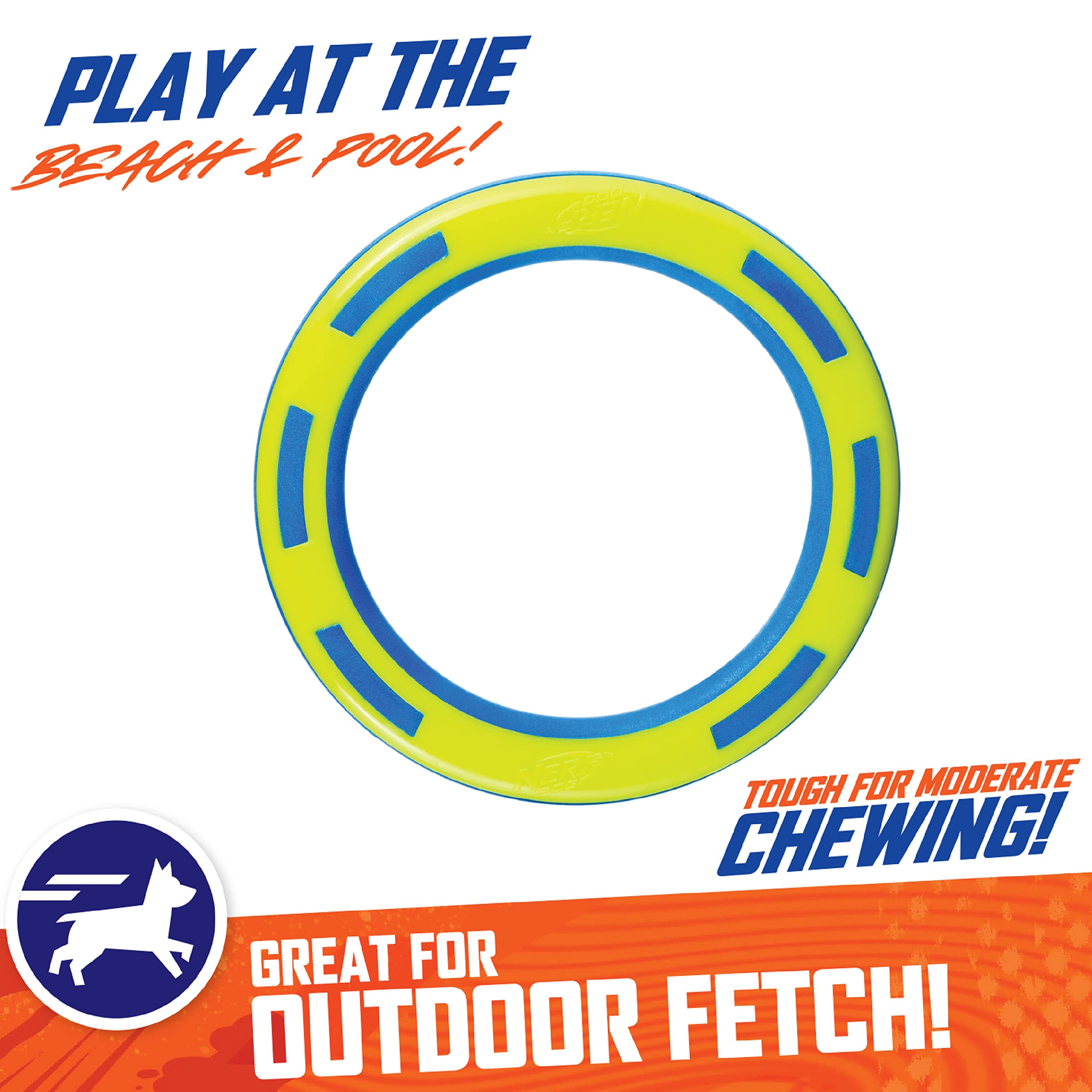 Nerf Dog Rubber & Foam Ring Dog Toy, Flying Disc, Lightweight, Durable and Water Resistant, 9 Inch Diameter, for Medium/Large Br