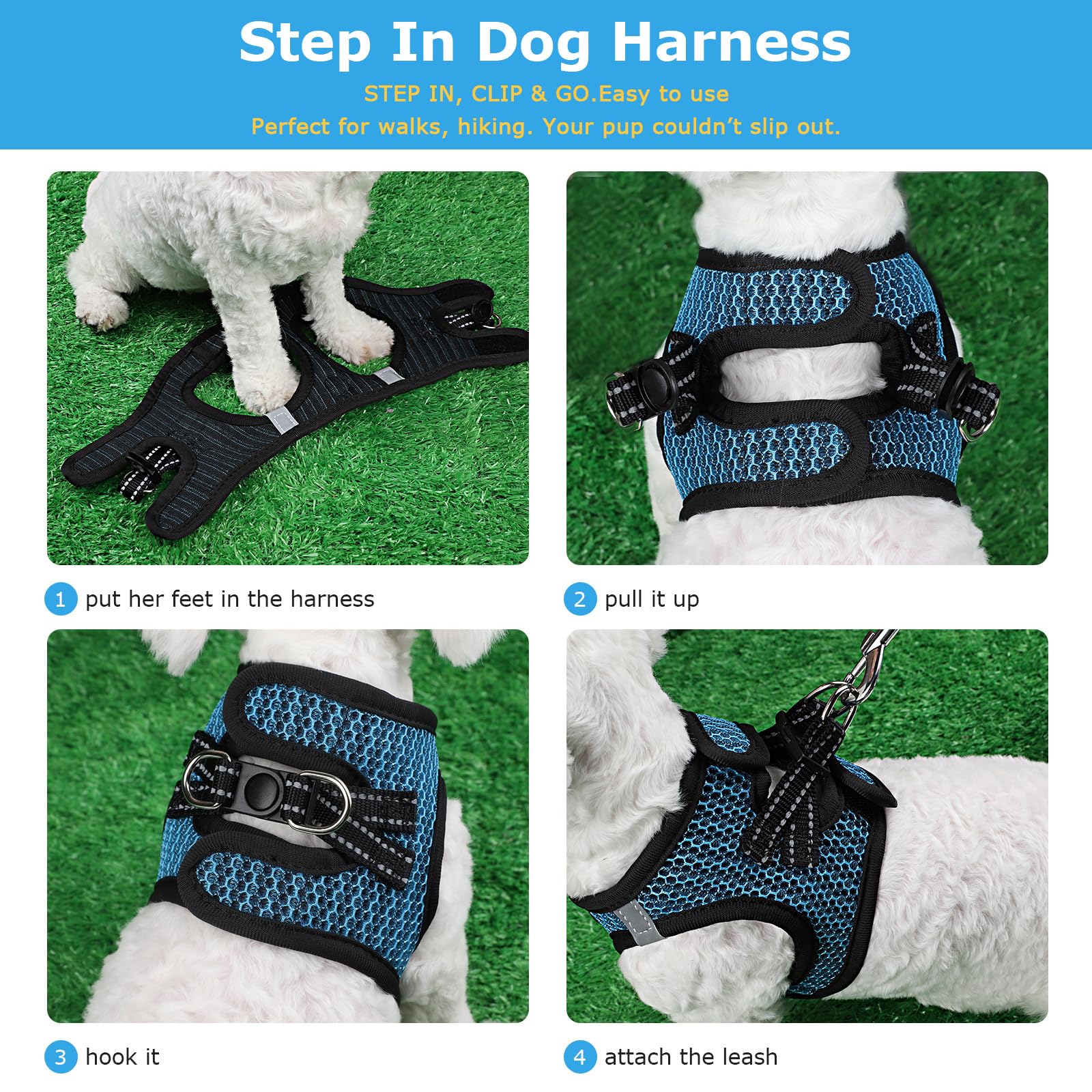No Pull Small Dog Harness For Under 22 Lbs Dogs, Step In Air Mesh Puppy Reflective Lightweight Dogs Cats Vest (Blue, Xxxs