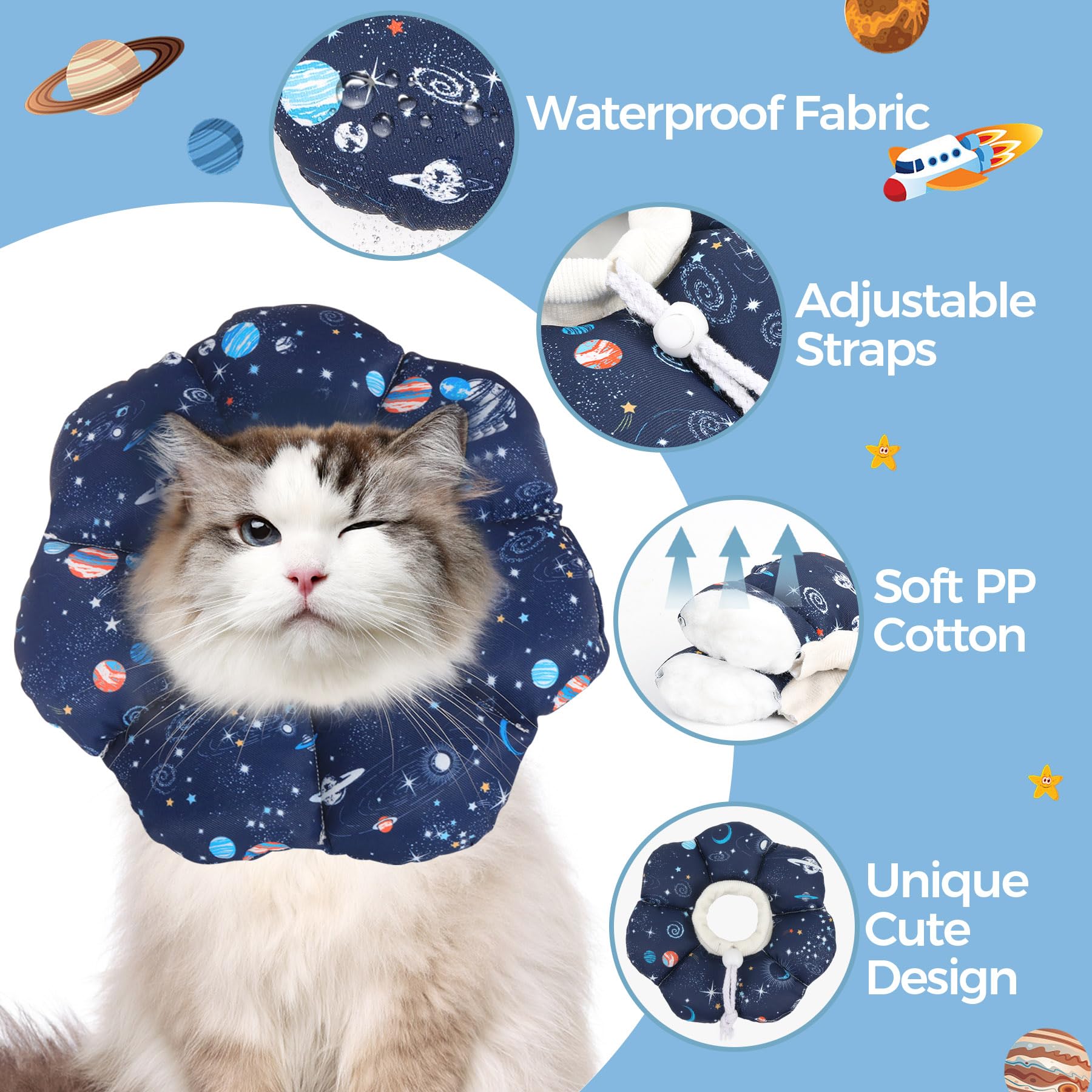 ComSaf Soft, Protective Adjustable Cat Cone Collar to Stop Licking After Surgery, Comfortable Lightweight Elizabethan Collar for