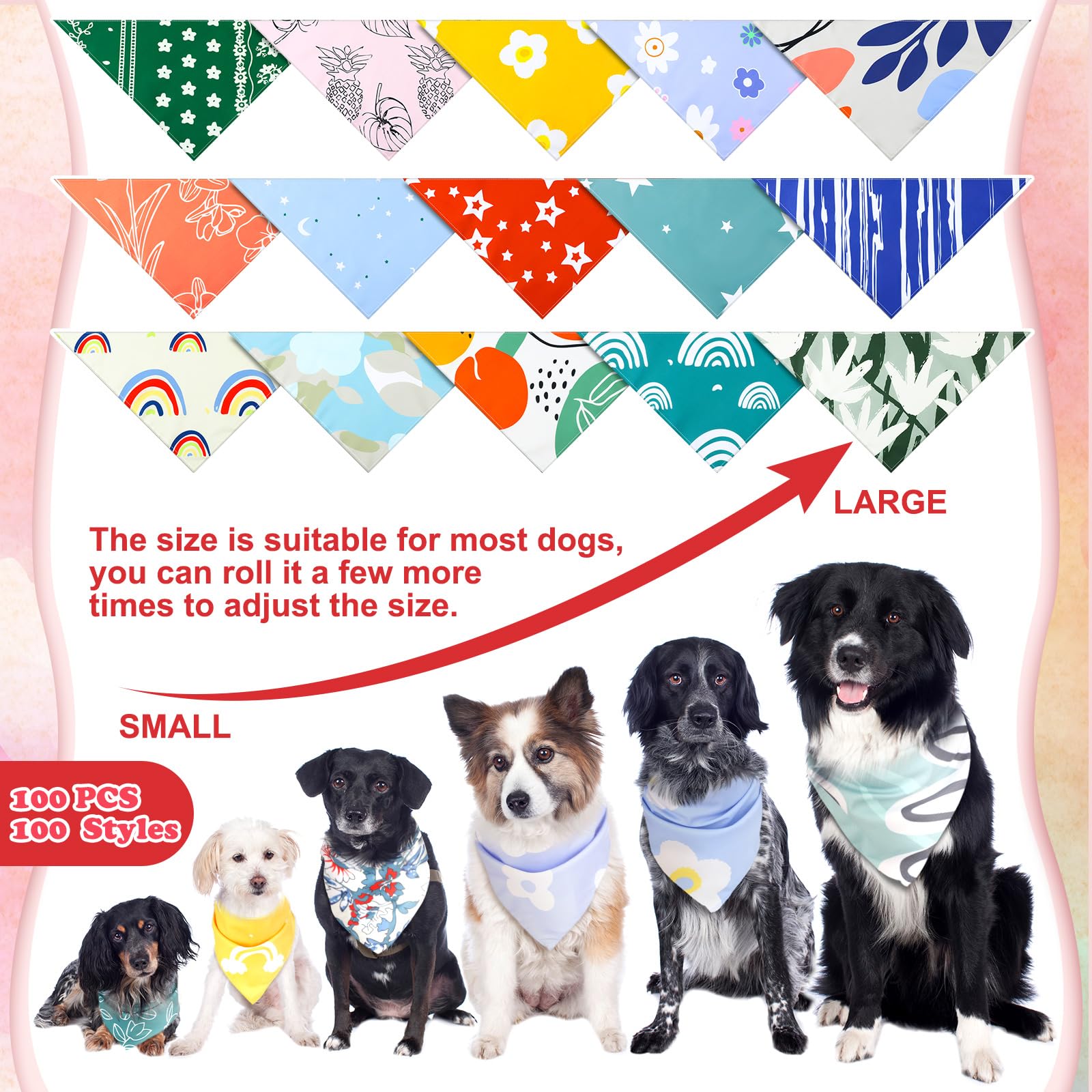 Huhumy 100 Pcs Dog Bandanas Bulk Pet Bibs Colorful Triangle Scarf Pet Bandanas For Medium Large Dogs Spring Summer Birthday Cost