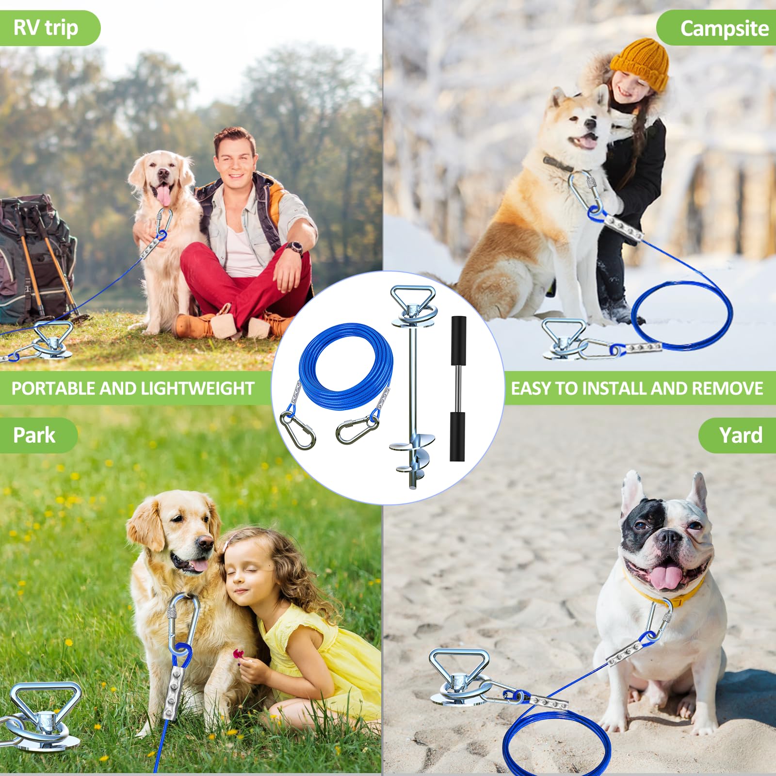 Dog Tie Out Stake,360 Swivel Runner for Yard,Run Anchors for Large up to 150 lbs,Leads for Yard Heavy Duty-Use Any Tie Out Cable