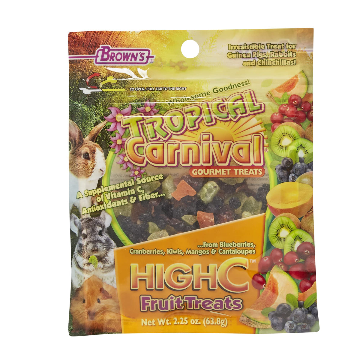 F.M. Browns Tropical Carnival High C Pet Treat, 2.25-oz Bag - Natural Vitamin C, Antioxidants, and Fiber for Guinea Pigs, Rabbi