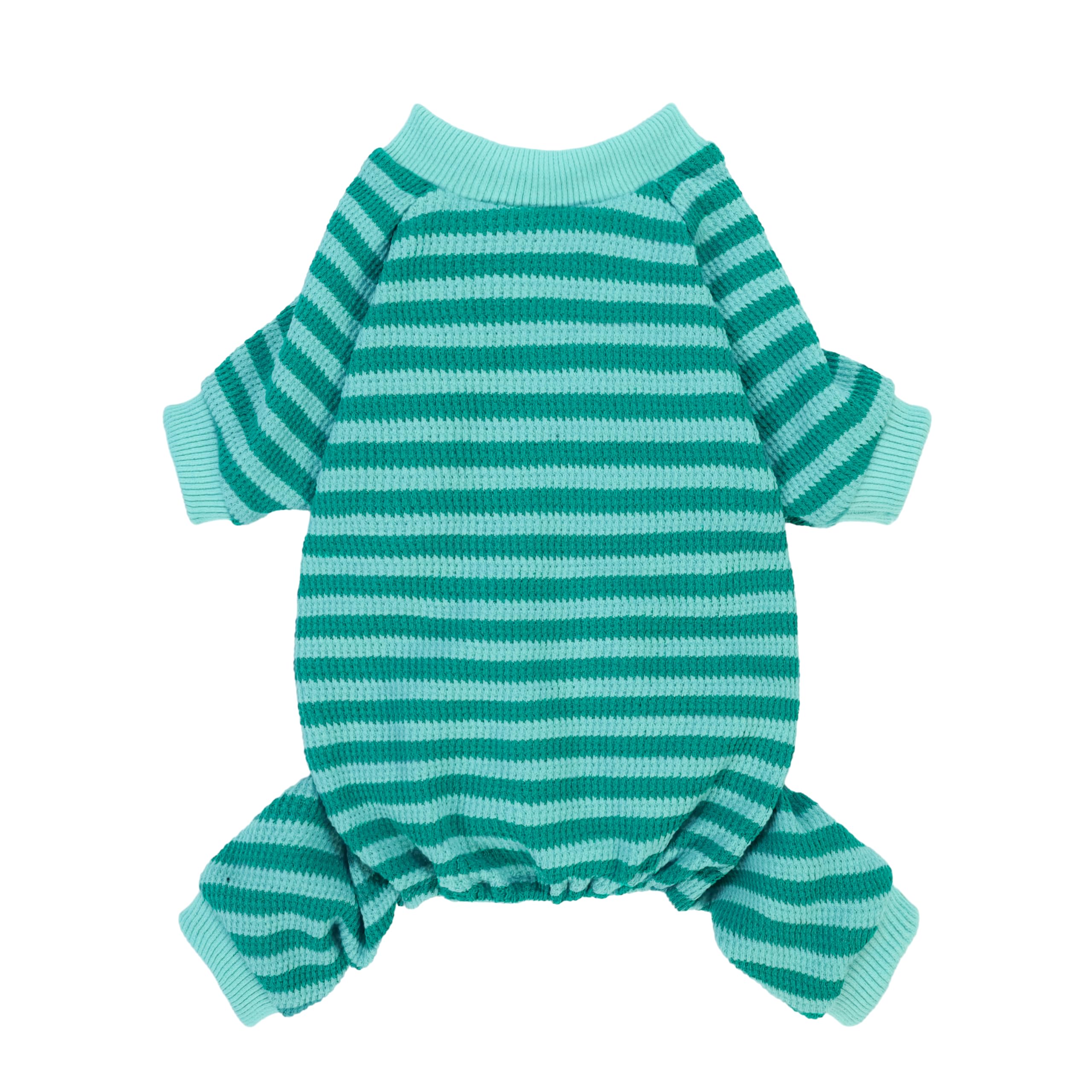 Fitwarm Green And Teal Striped Dog Pajamas, Waffle Dog Clothes For Small Dogs Girl Boy, Puppy Onesie With Feet, Pet Cat Outfit, 