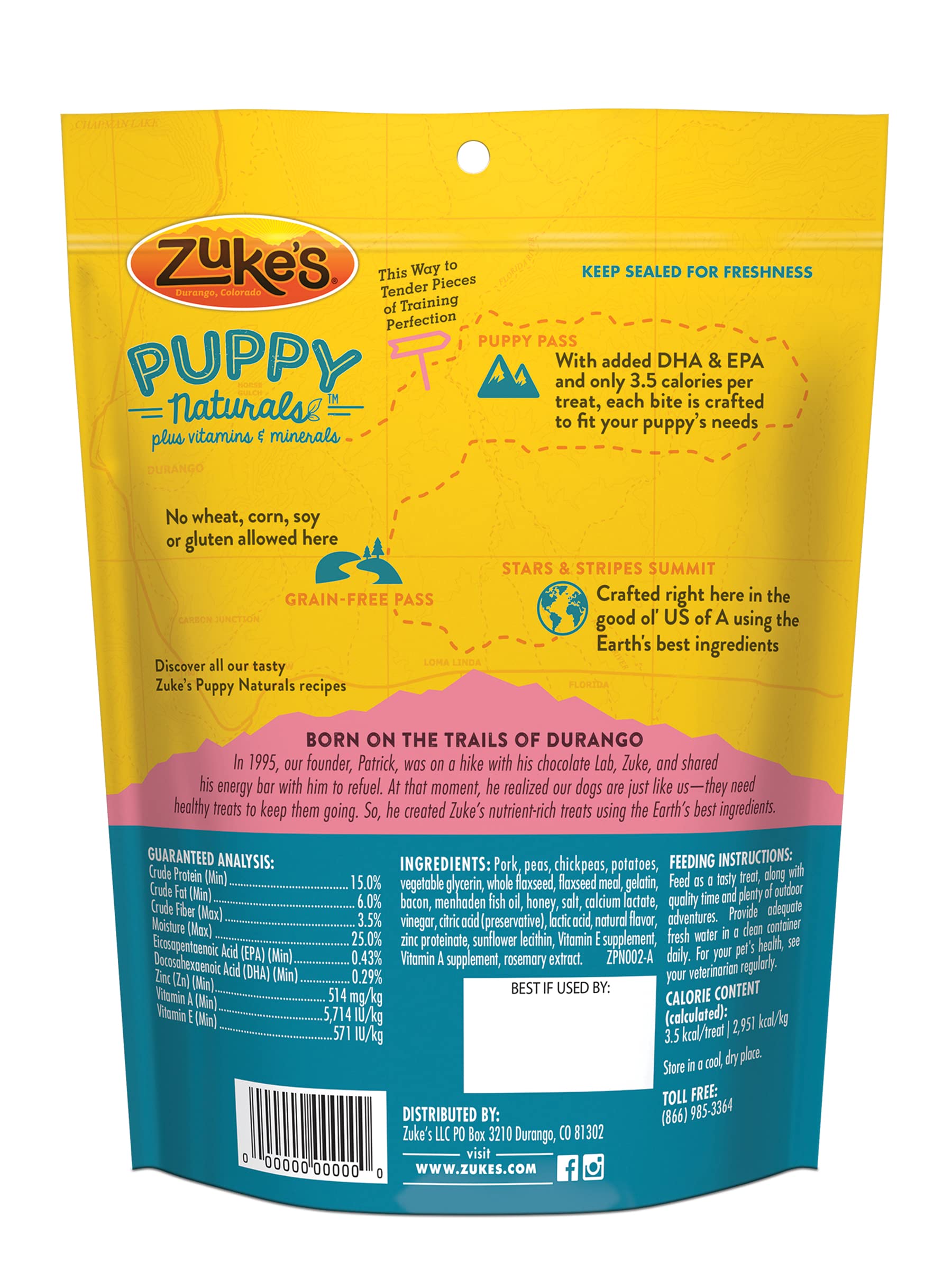 Zukes Puppy Naturals Grain Free Pork and Chickpea Dog Treats 5 Oz