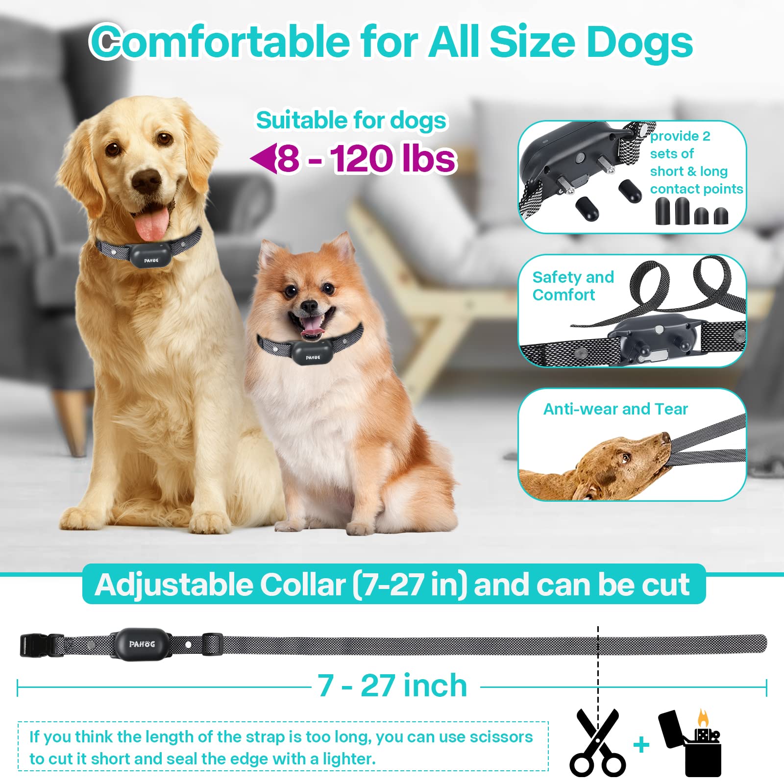 Pahog Dog Training Collar With Remote, Electric Dog Shock Collar For Large Medium Small Dogs (8-120 Lbs), Rechargeable Ipx7 Wate