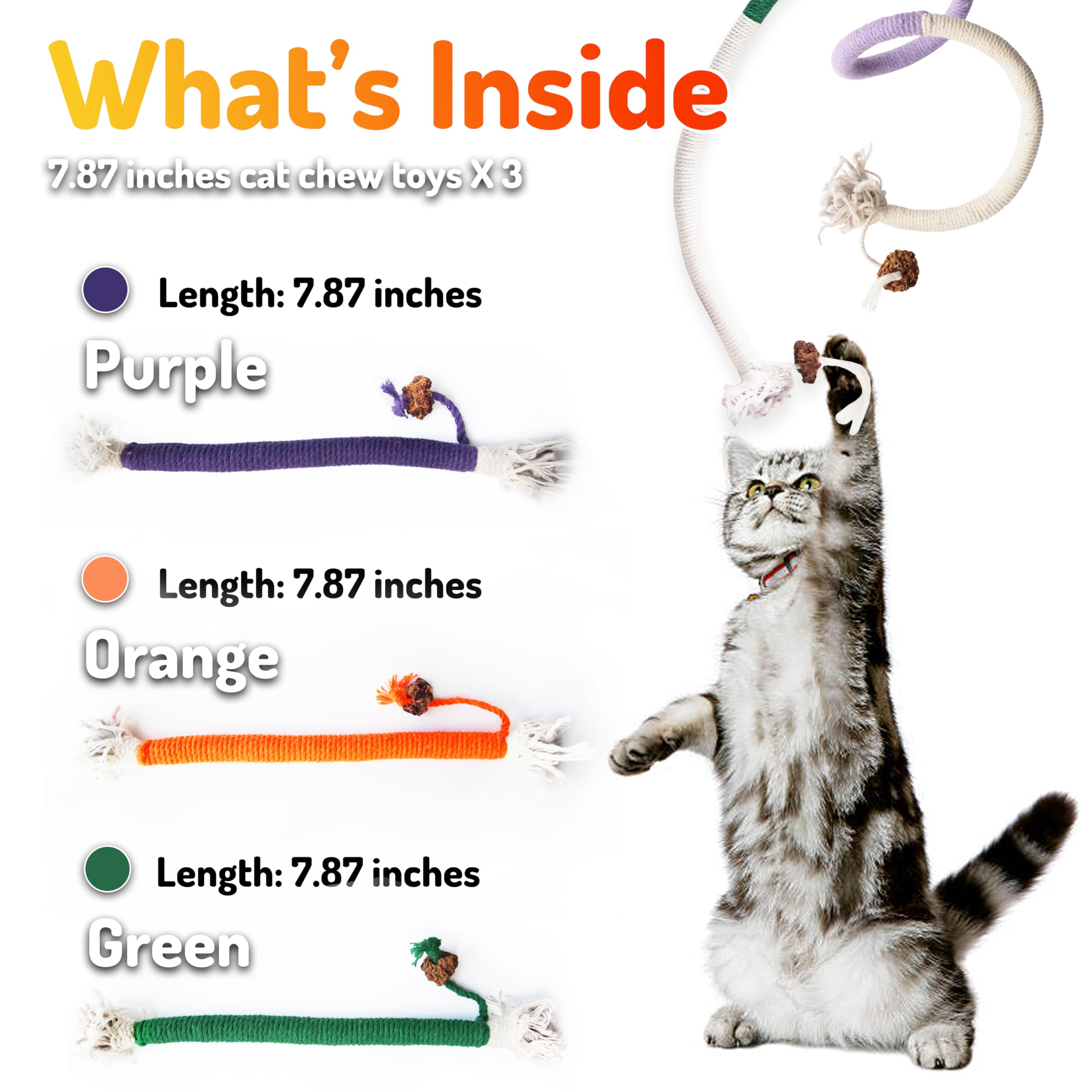 LEKEWPET Cat Chew Toys 3PCS Sisal Ropes Toys for Indoor Cats Teeth Cleaning Toys for Kitten, Bite Resistant Catnip Toys Interact