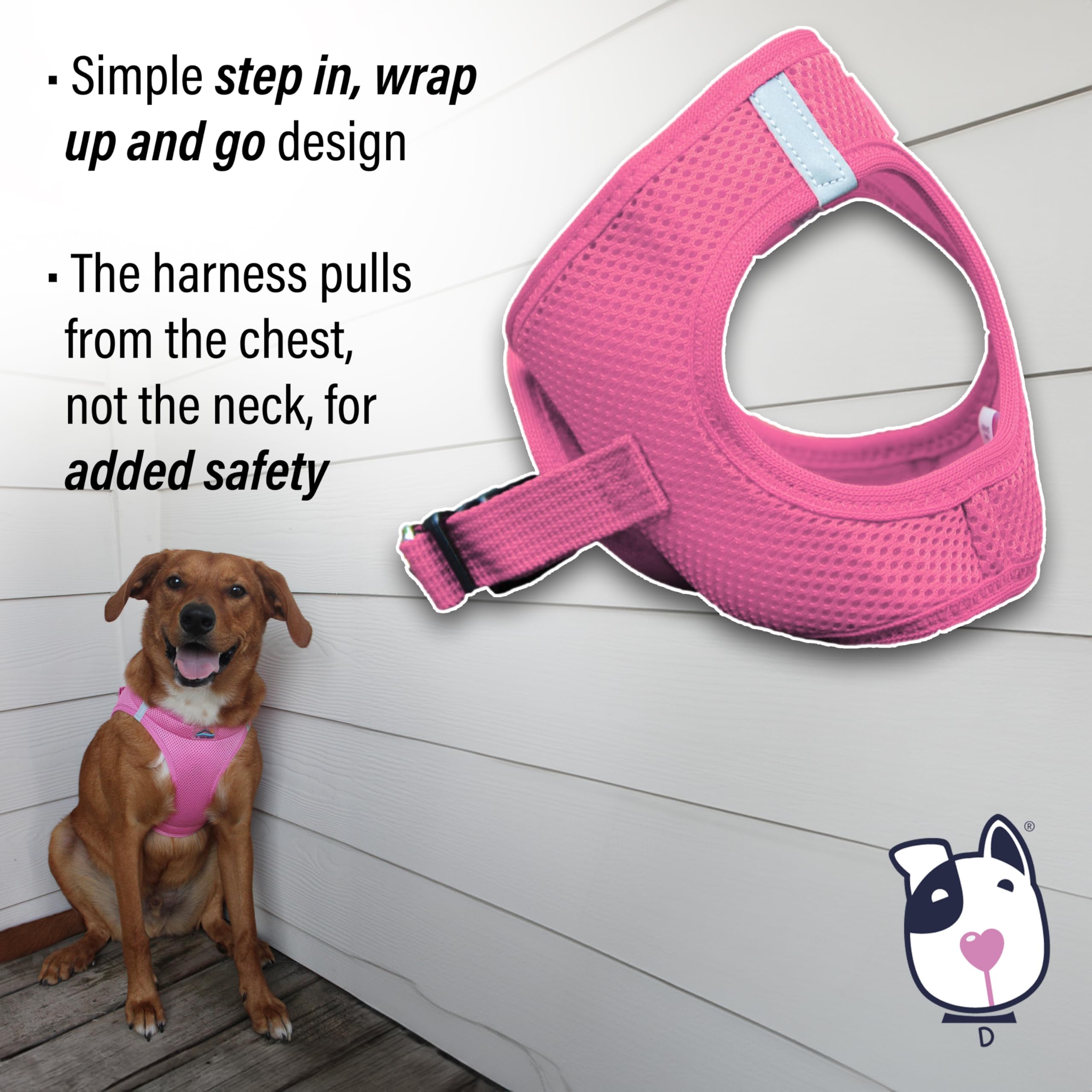 Doggie Design Dog Harness - No Choke Dog Harness, Dog Vest, Mesh Polyester, Pet Harness, Simple Step in and Go Design, Harness for Dog - Candy Pink, 2XL