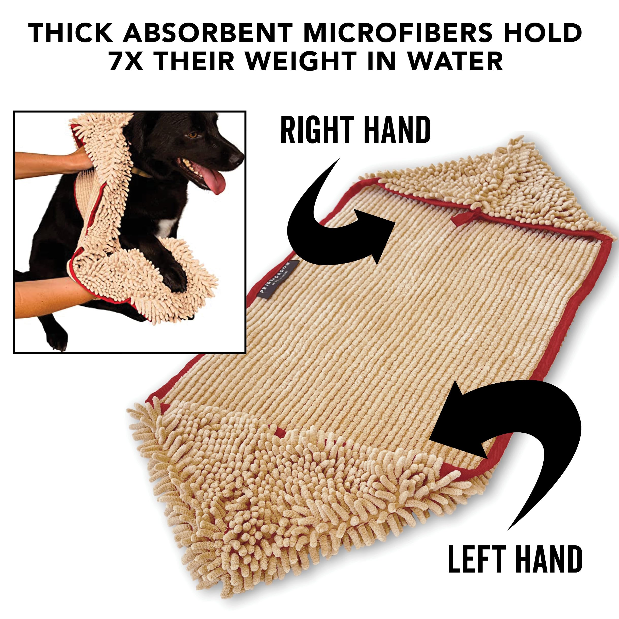 Pride And Groom The Towel – Thick, Soft, Super Absorbent Microfiber Towel For Dogs & Pets That Is Quick Drying, Holds 7 Times Its Weight In Water And Has Dual Pockets For Your Hands