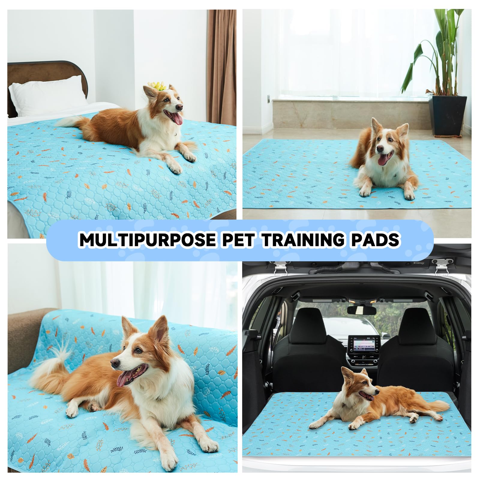 Sunheir Washable Pee Pads For Dogs Extra Large 36' X 72' 2-Pack, Reusable Puppy Pads Pet Training Pads, Waterproof Dog Pee Pads For Crate, Whelping Pad, Non-Slip Protects Against Urine Leakage