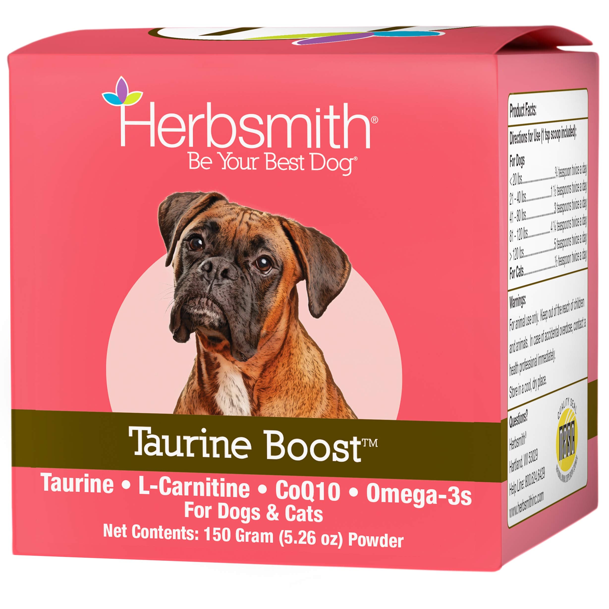 Herbsmith Taurine Boost - Cardiac and Heart Support for Dogs and Cats - Taurine Supplement for Dog and Cat Heart Health - with C