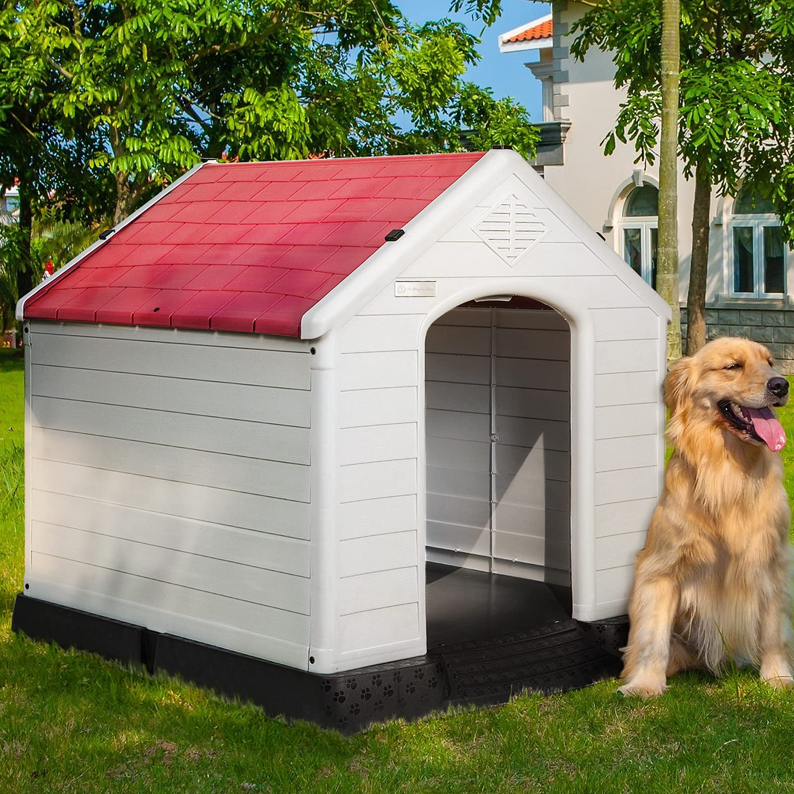 Pukami Plastic Dog House Outdoor Indoor,Durable Dog House For Small Medium Large Dogs,Waterproof Dog Houses With Elevated Floor 