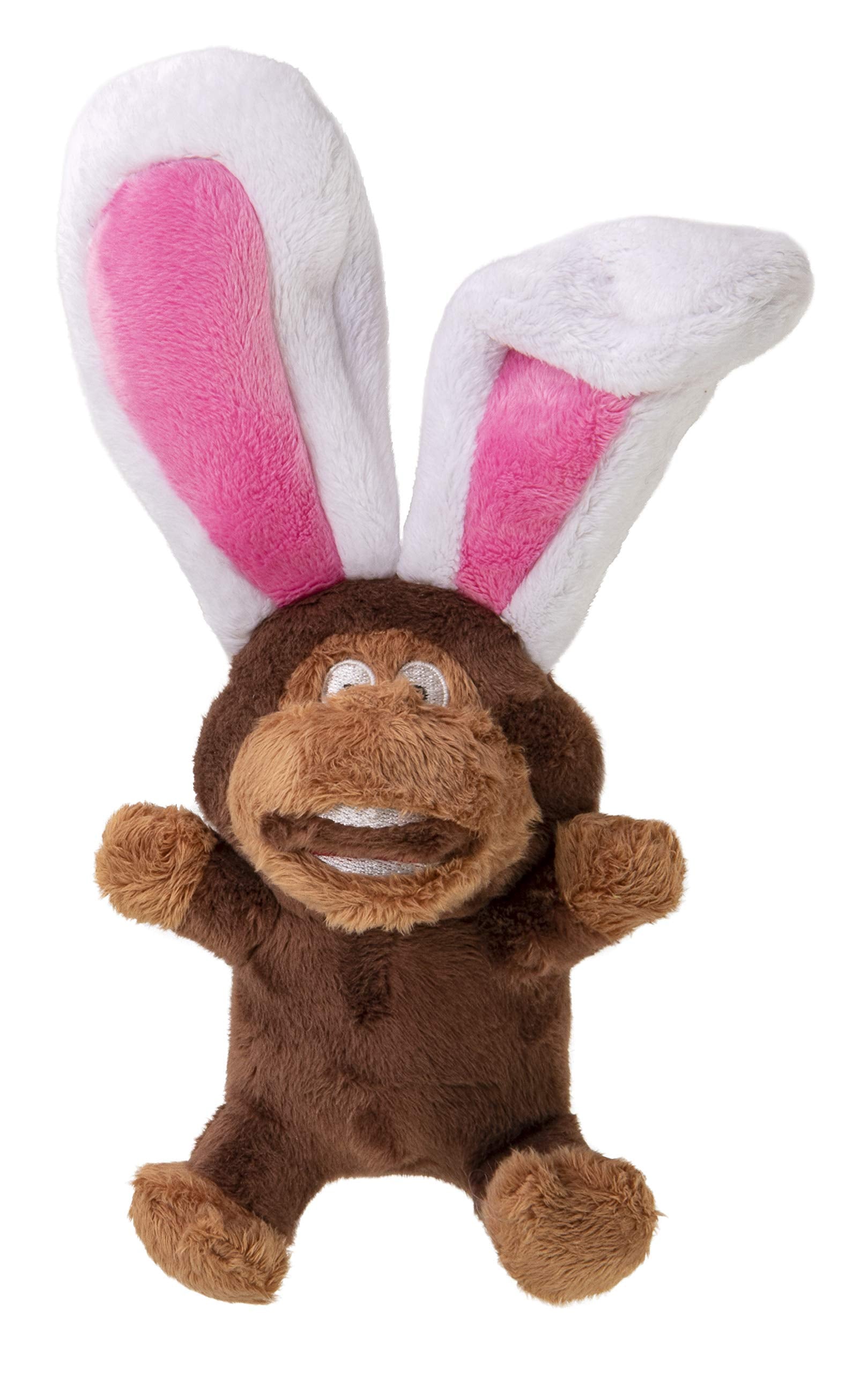 Godog Flips Monkey-Rabbit Silent Squeak Plush Dog Toy, Chew Guard Technology - Brown, Small