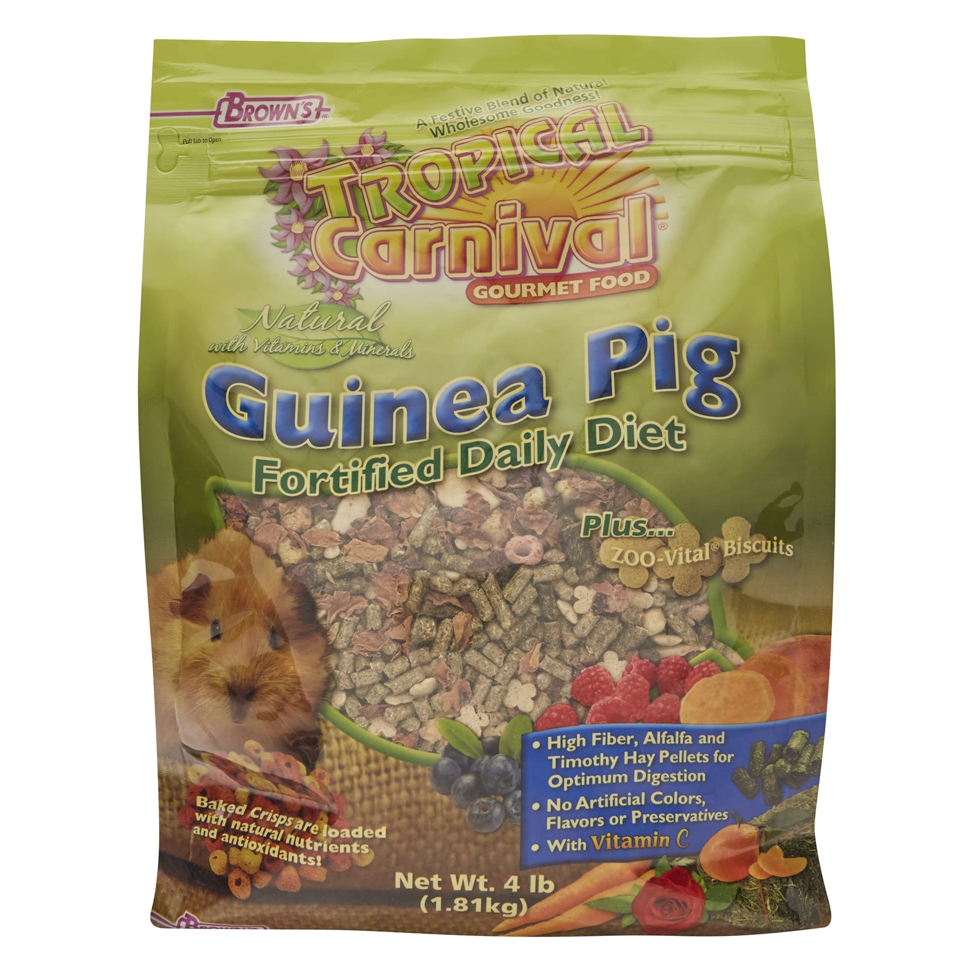 F.M. Browns Tropical Carnival, Natural Guinea Pig Food, Vitamin-Nutrient Fortified Daily Diet with Vitamin C and High Fiber Alf
