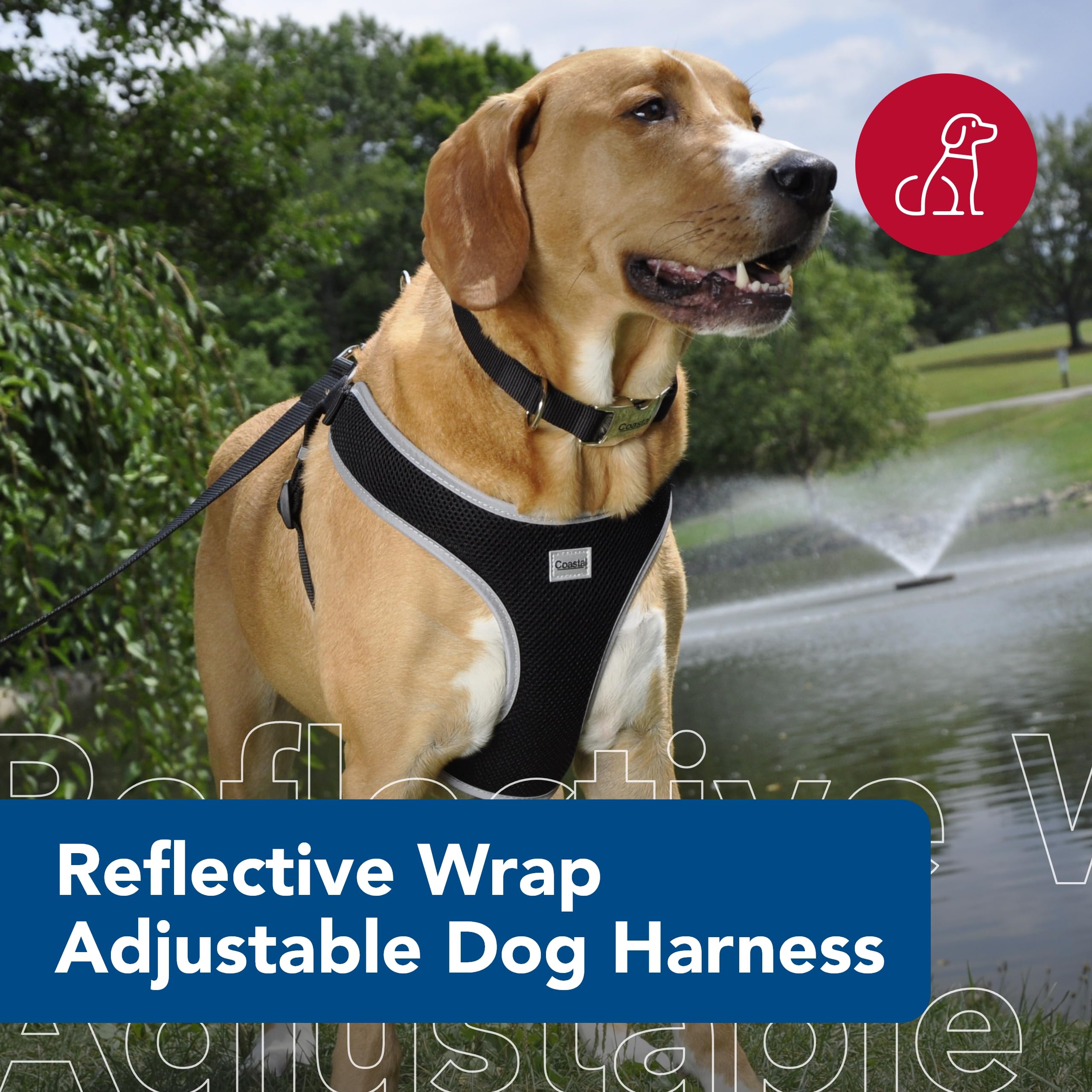 Coastal Pet Comfort Soft Reflective Wrap Adjustable Dog Harness - No-Pull Dog Harness For Small & Large Dogs - Black - 5/8' X 19'–23'