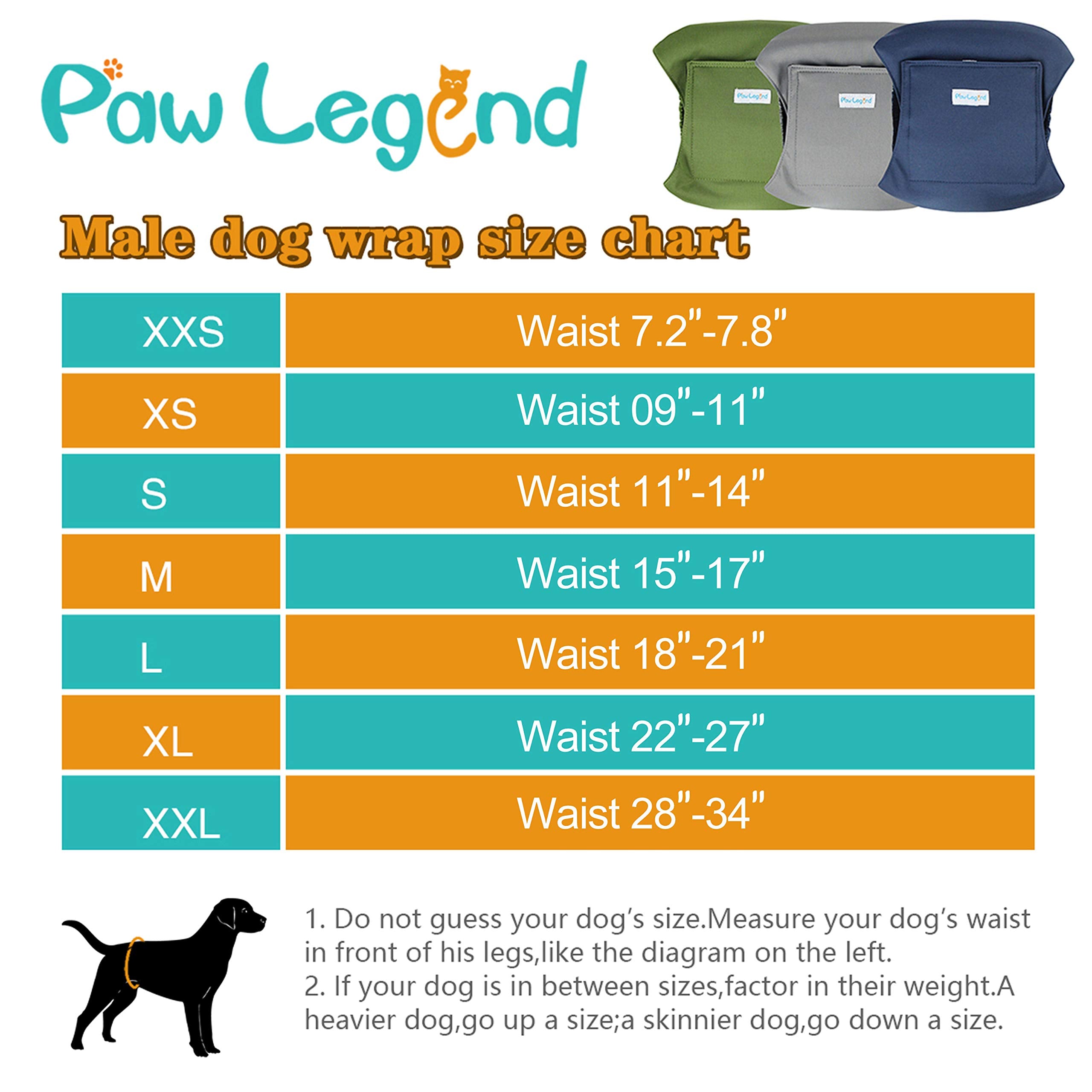 Paw Legend Washable Dog Belly Band Wrap Diapers For Male Dog  High Absorbing Puppy & Doggy Diapers Male (3 Pack,Army,Grey,Navy,S