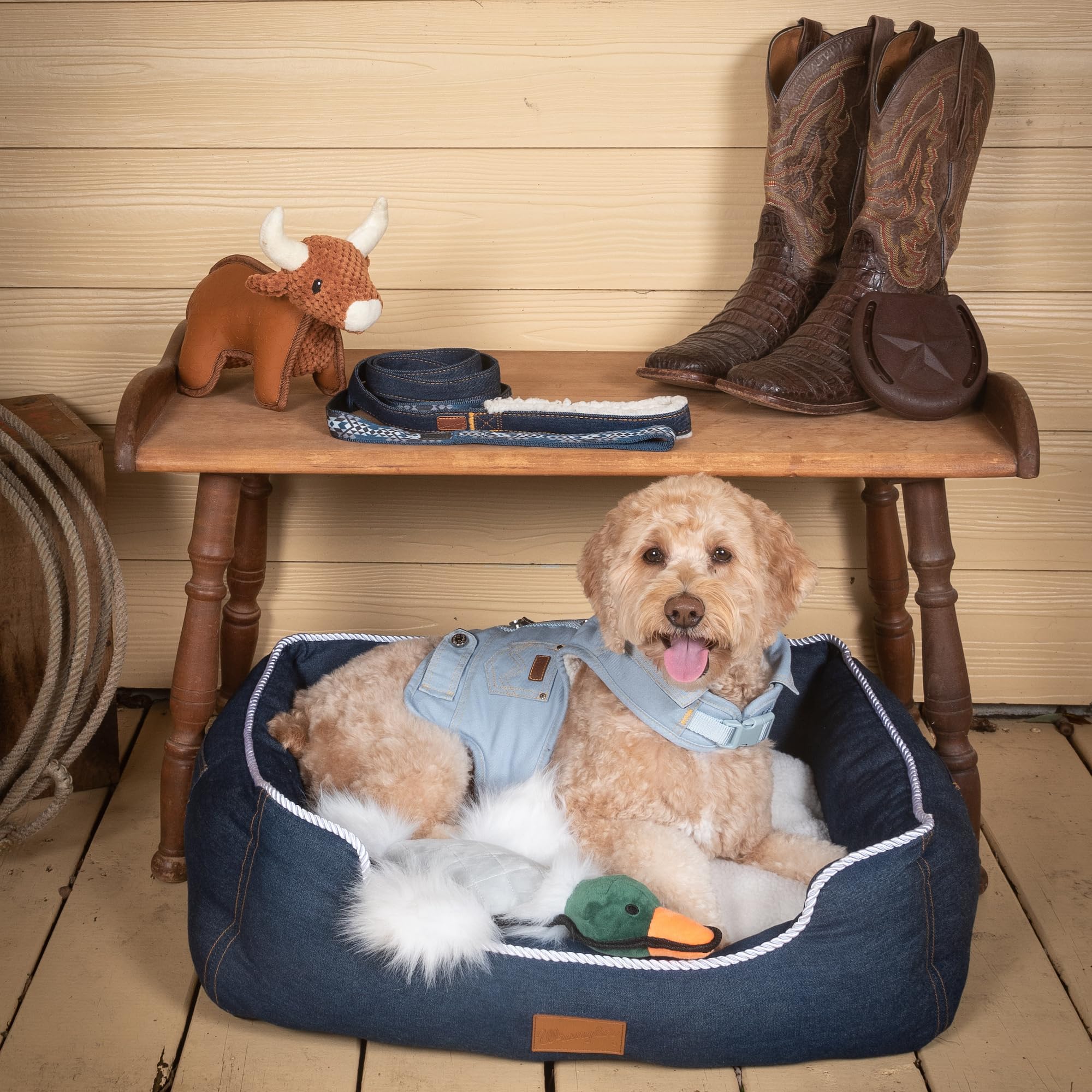 Wrangler Light Wash Dog Vest Harness With Sherpa-L