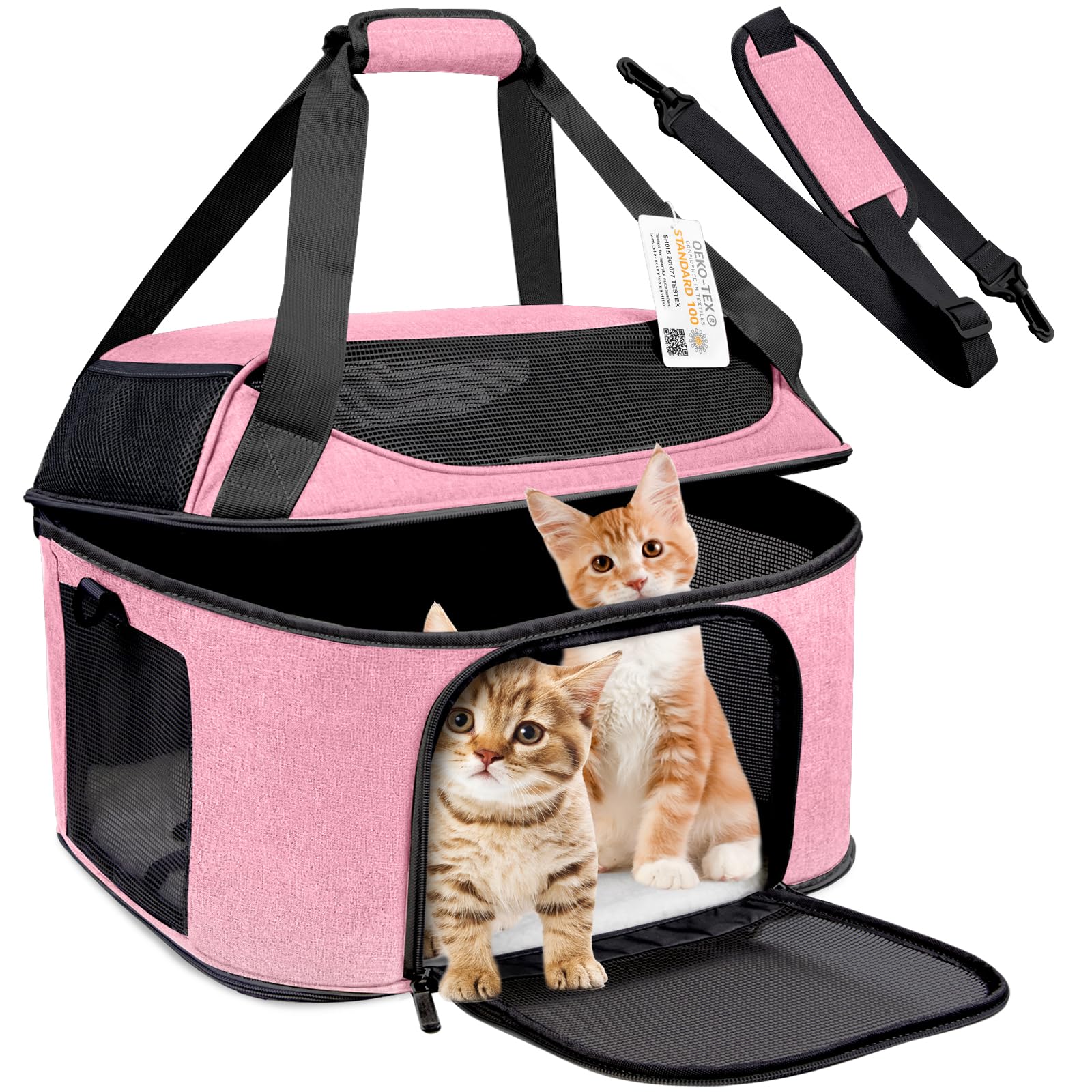 Large Cat Carrier Pet Carrier, Oeko-Tex Certified Soft Side Pet Carrier For Cat, Small Dog, Collapsible Travel Small Dog Carrier, Tsa Airline Approved Cat Carrier For Cats 20 Lb,Pink