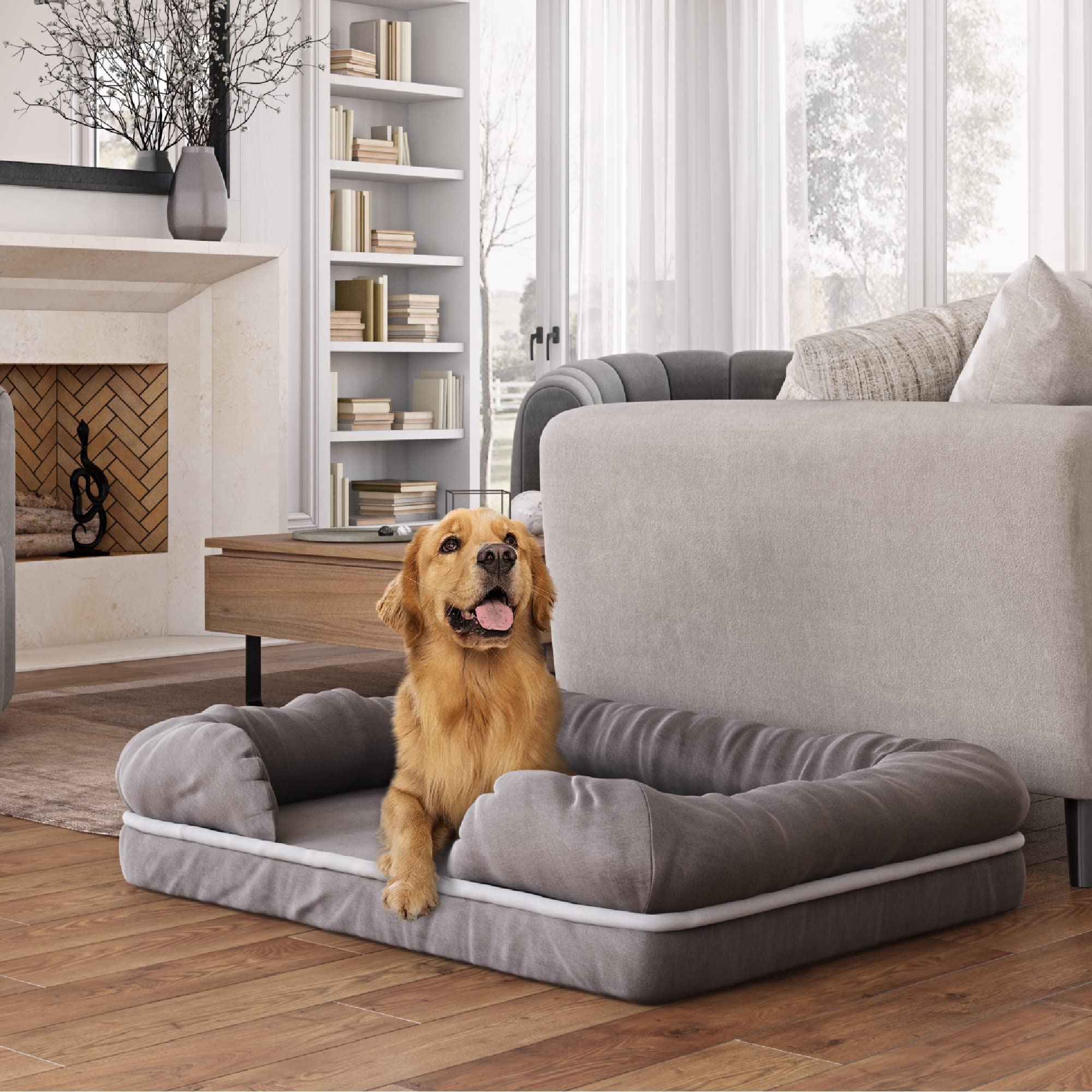 Ruff N Roo Xlarge Waterproof Bolster Cotton And Memory Foam Dog Bed With Non-Slip Bottom, Multiple Sizes