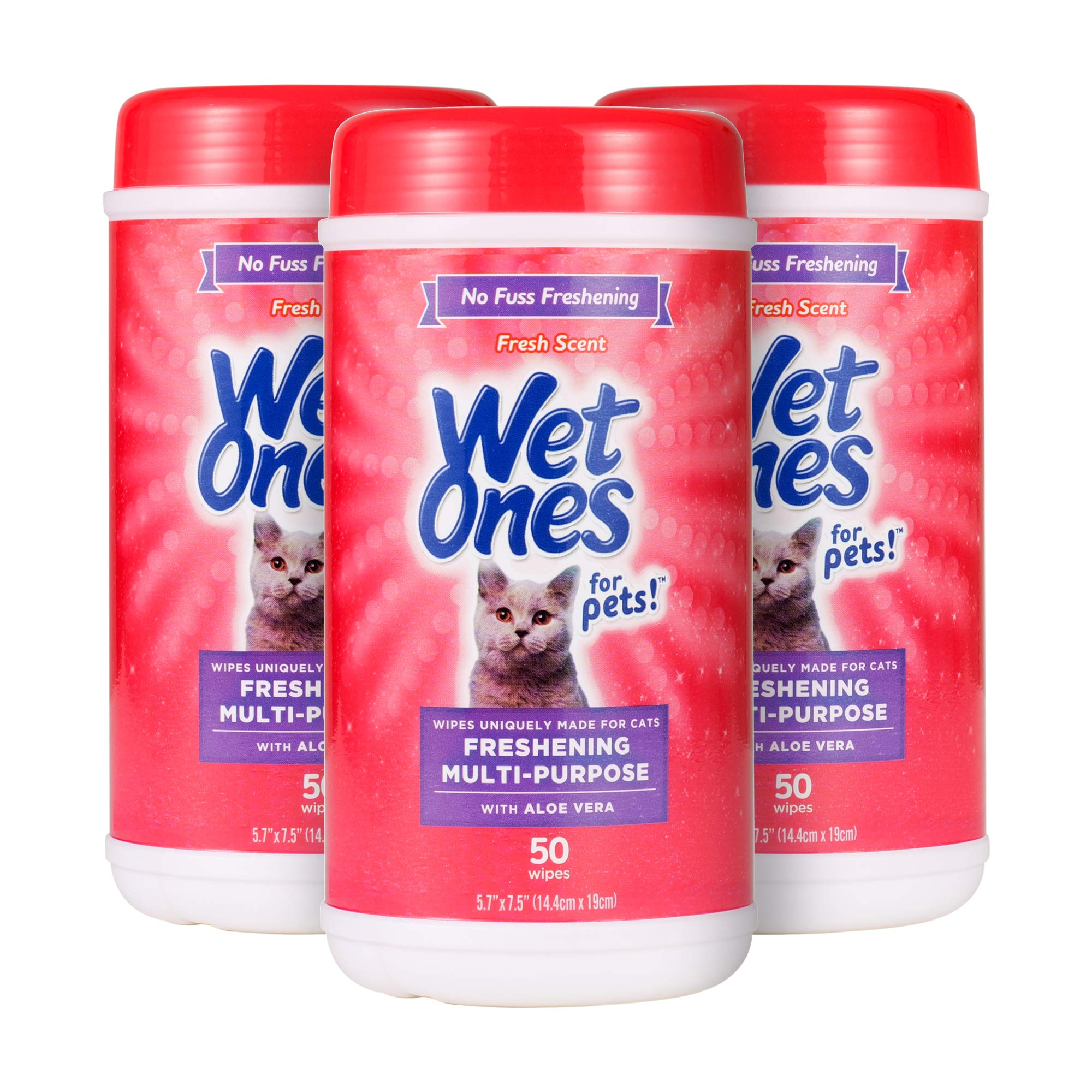 Wet Ones Freshening Multipurpose Wipes for Cats, 50 Count - 3 Pack, Aloe Vera, Easy to Use Grooming Wipes, Model FF12853PCS3