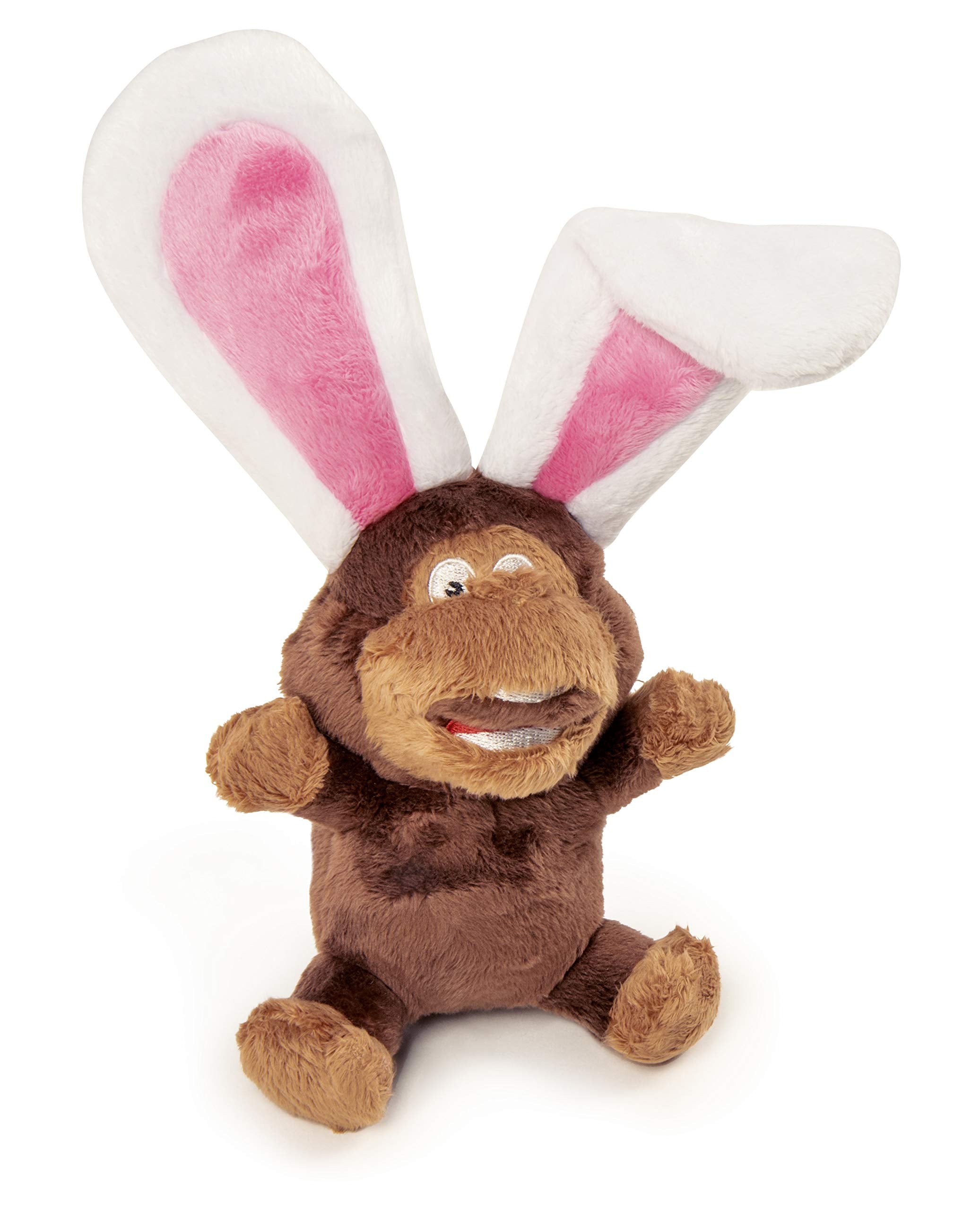 Godog Flips Monkey-Rabbit Silent Squeak Plush Dog Toy, Chew Guard Technology - Brown, Small