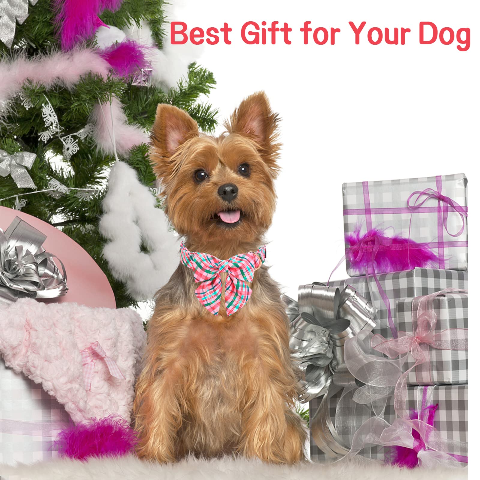 Unique Style Paws Dog Collar With Tie Pink & Green Plaid Dog Collar Best Gifts For Small Medium Large Dogs -Xl