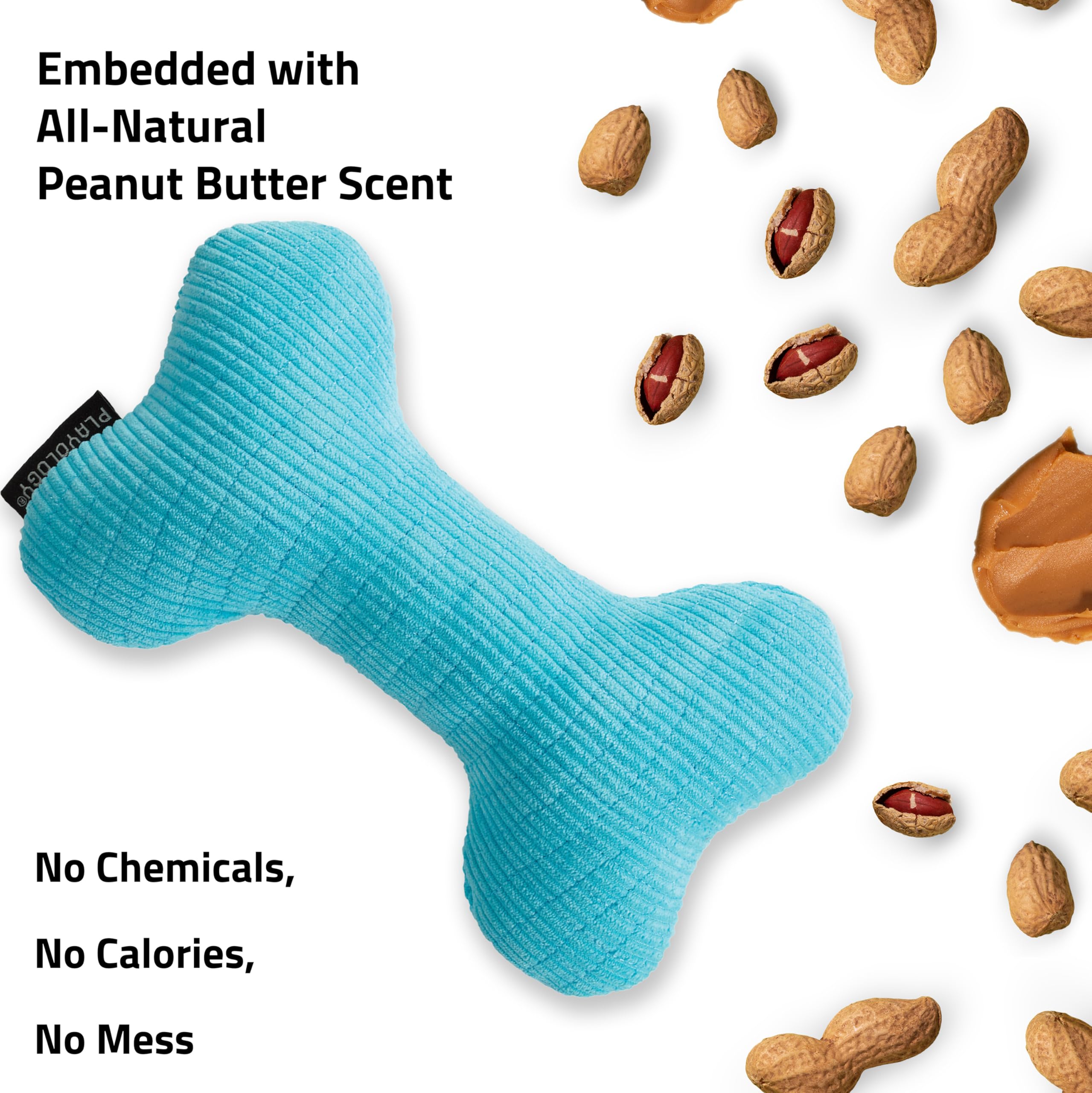 Playology Dog Toys | Plush Squeaky Bone Chew Toy for Dogs | Jumbo Peanut Butter Scented Toy - Easy to Clean and Made from Non To