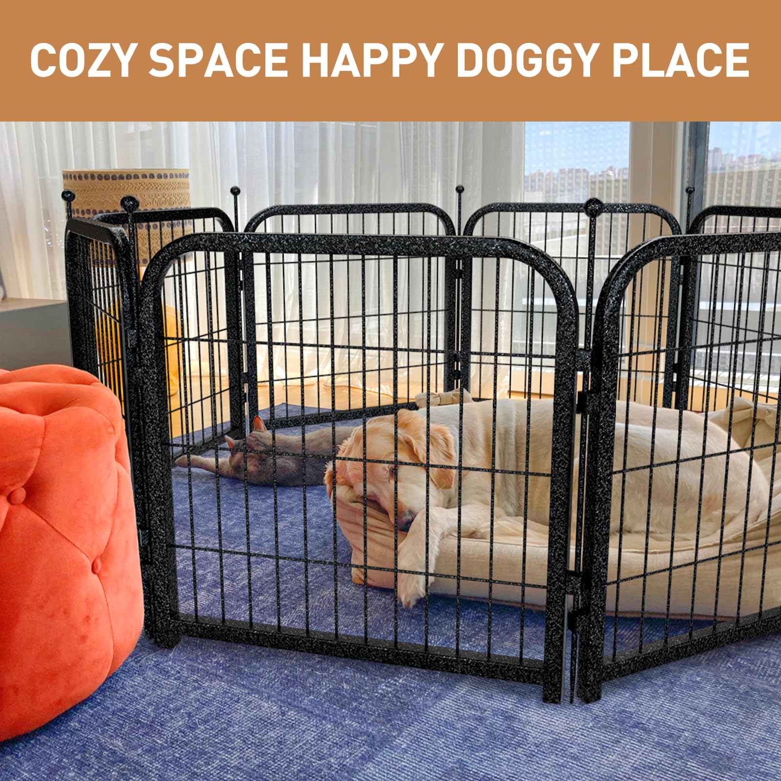 Petorldog Metal Dog Playpen, 40 Inch Height 8 Panels, Ideal Dog Fence For Large/Medium/Small Dogs Indoor & Outdoor Bliss, Perfec
