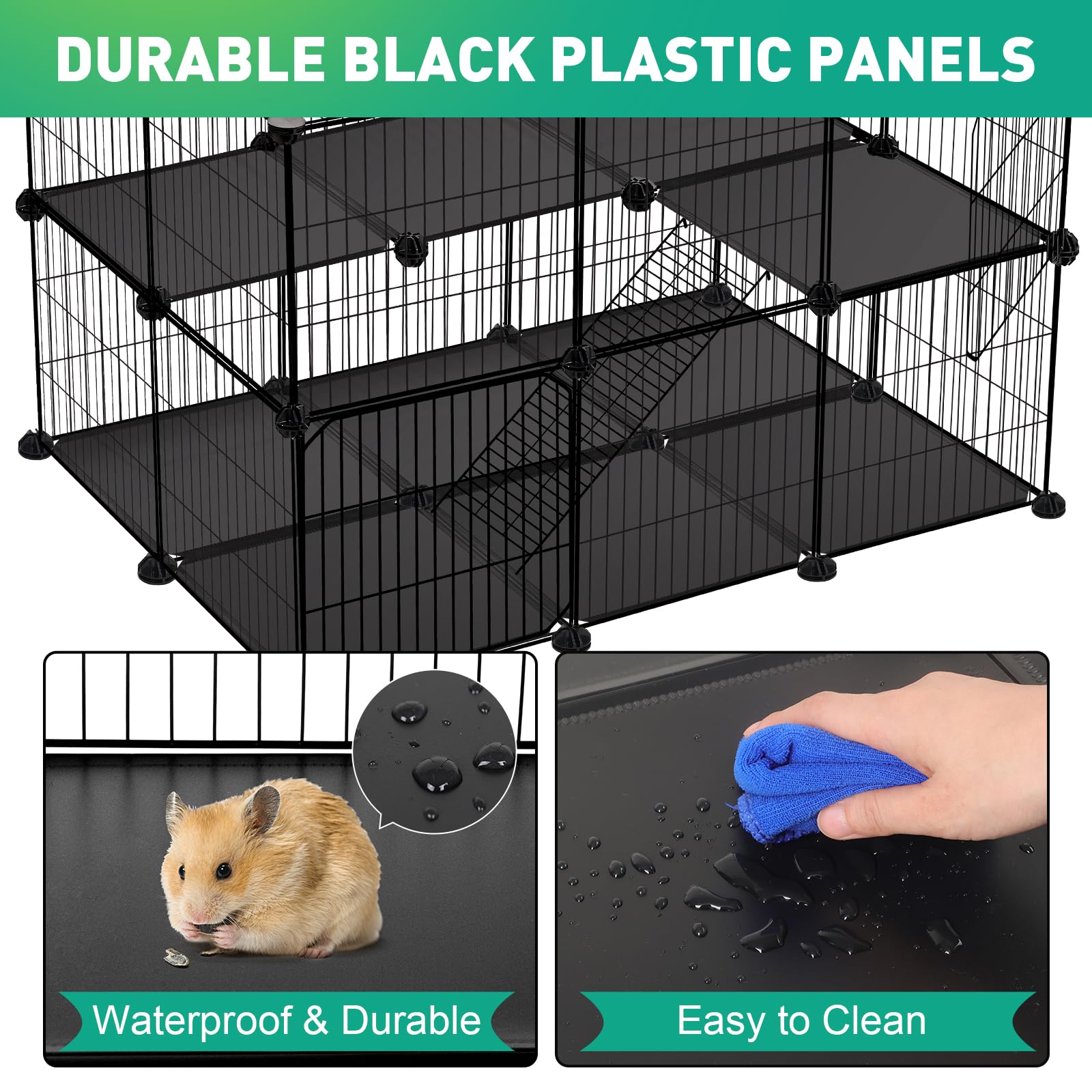 VISCOO 41 Panels Pet Playpen, Small Animal Playpen with 2 Doors, C&C Cage for Guinea Pigs, Rabbit, Bunny, Chicken, Hedgehogs, Pu