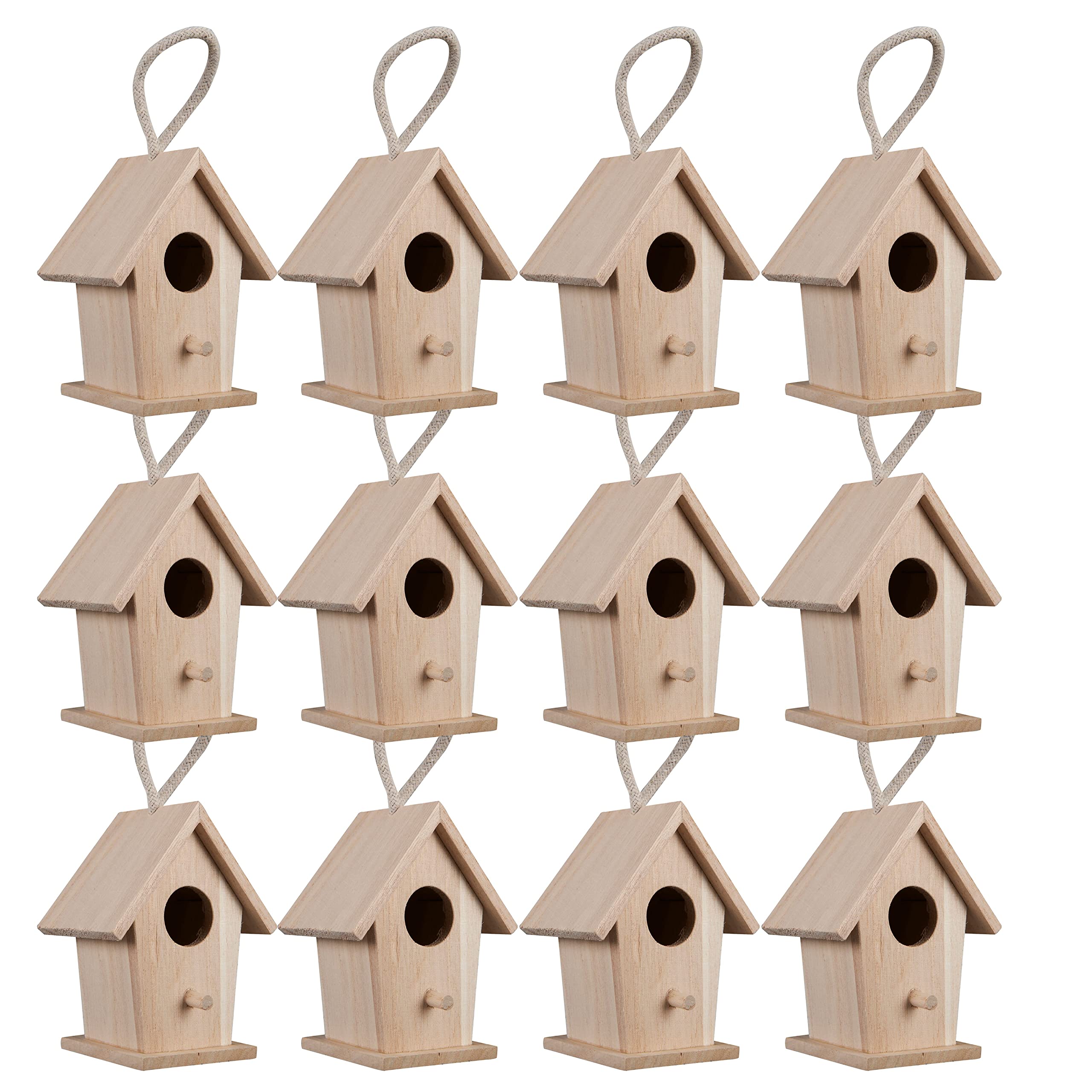4.3 Traditional Birdhouse by Make Market - Unfinished Hanging Birdhouse Made of 100% Wood, Outdoor Nesting Boxes - Bulk 12 Pack