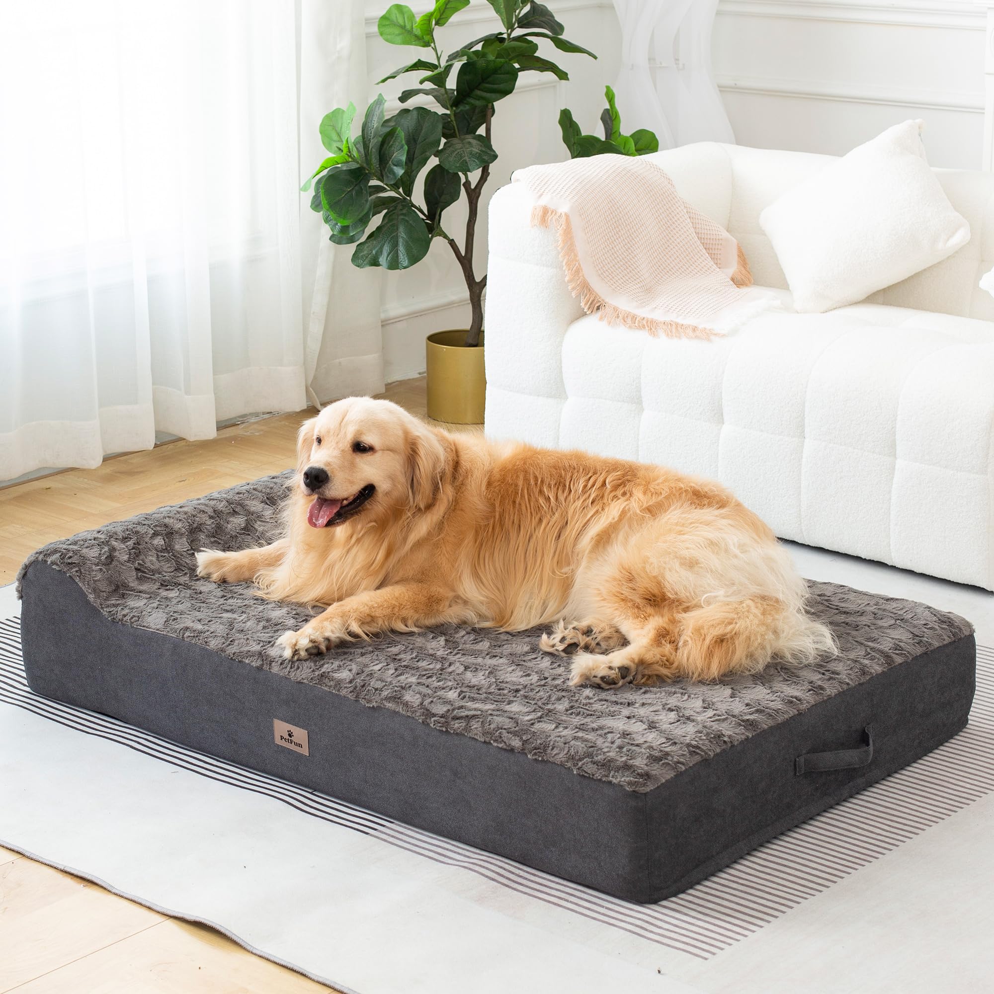 Petfun Jumbo Orthopedic Dog Bed For Large Dogs - 7-Inch Thick Memory Foam Dog Bed With Pillow Removable Cover Machine Washable (