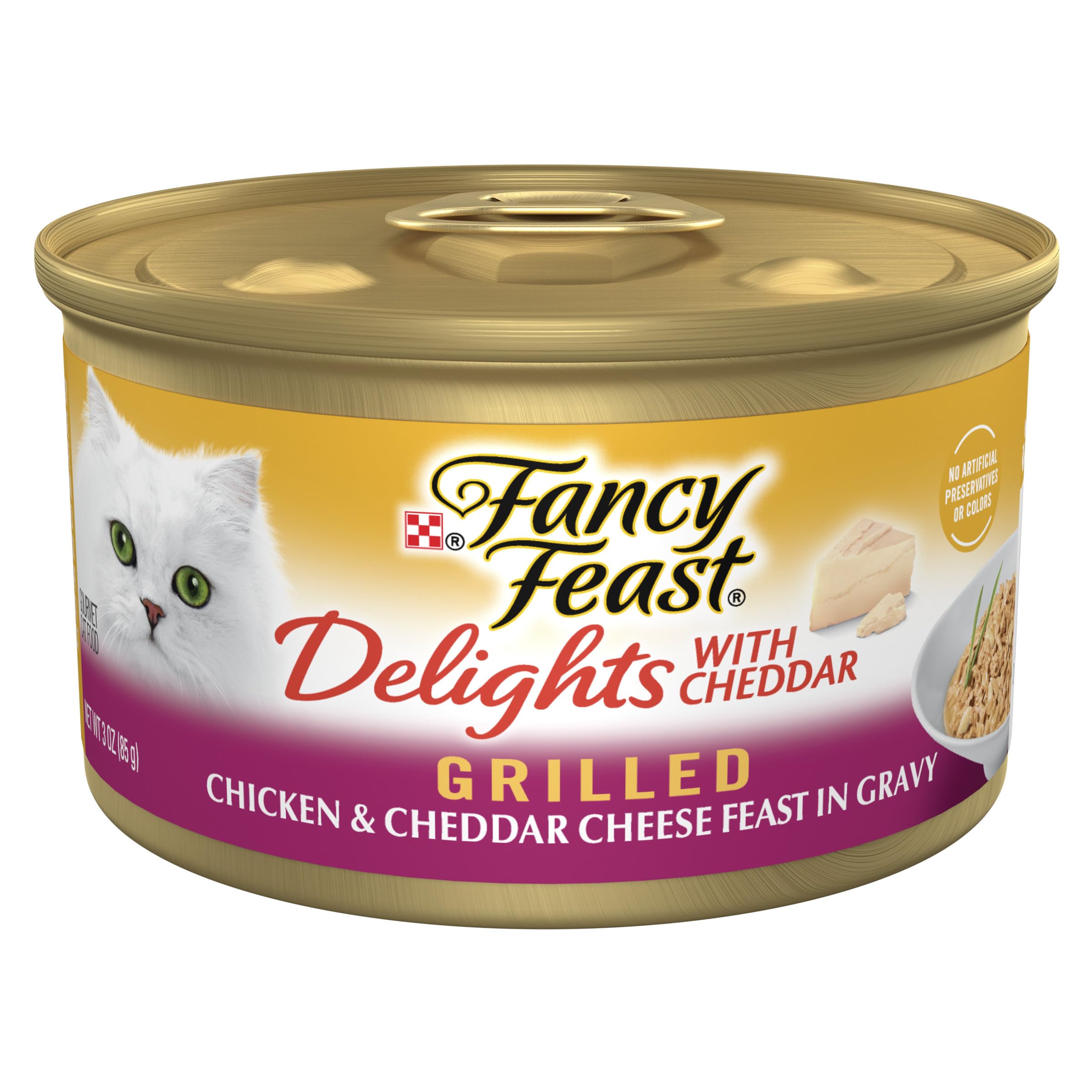 Purina Fancy Feast Delights With Cheddar Grilled Chicken and Cheddar Cheese Feast in Wet Cat Food Gravy Cat Food - (Pack of 24) 
