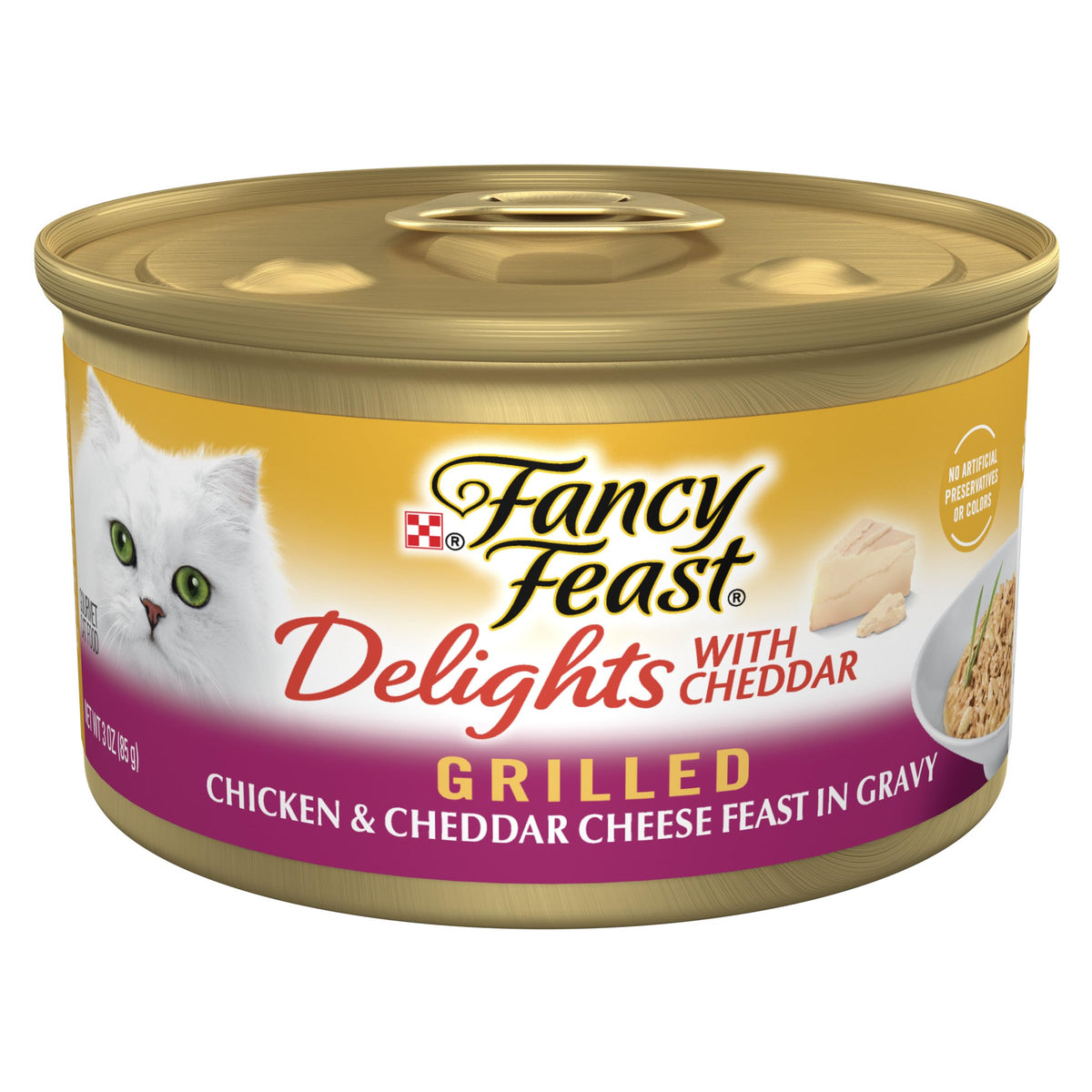 Purina Fancy Feast Delights With Cheddar Grilled Chicken And Cheddar Cheese Feast In Wet Cat Food Gravy Cat Food - (Pack Of 24) 3 Oz. Cans