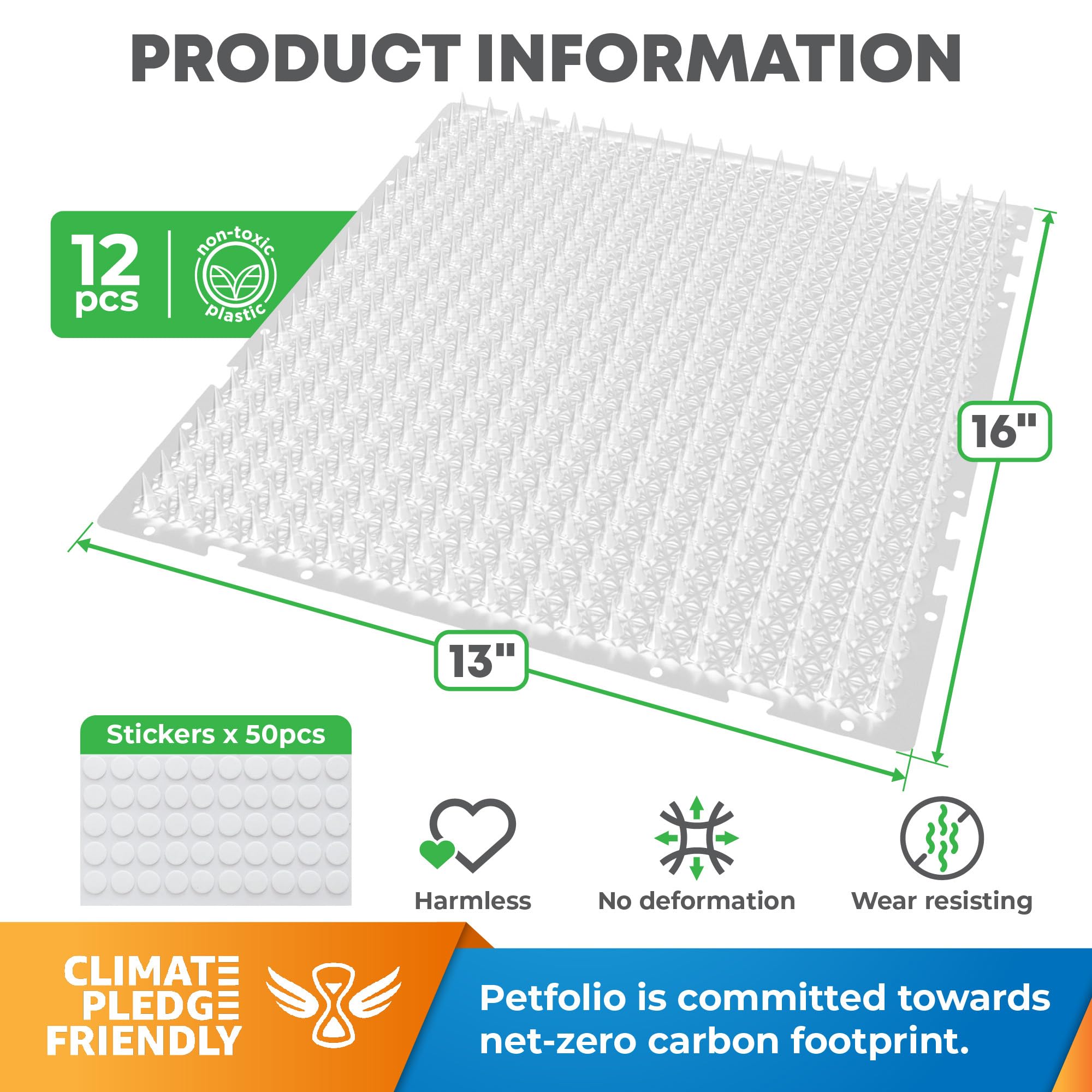 Petfolio 12 Pack Scat Mat For Cats - 16 X 13 Inch Cat Spike Mat With 1 Inch Spike Is A Perfect Pet Training Mat Device For Cat R