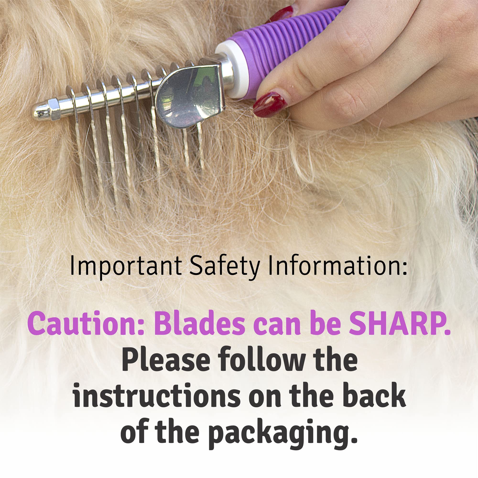 Poodle Dematting Fur Rake Comb Brush For Dogs And Cats - Long 2.5' Steel Safety Blades Metal Comb For Detangling Matted Or Knotted Undercoat Hair