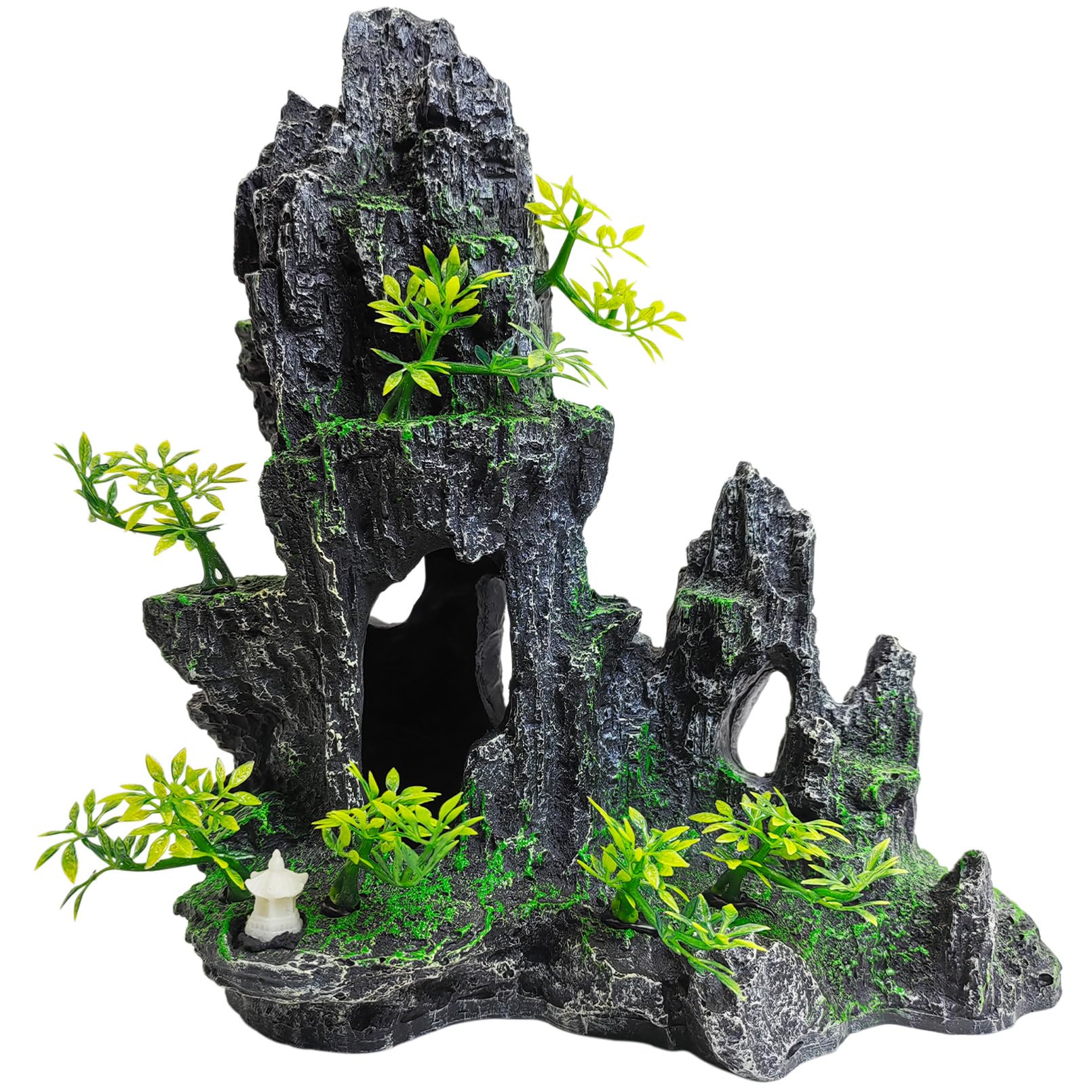 kathson Aquarium Mountain View Stone Resin Fish Tank Decoration Betta Hideout Caves Rockery Landscape Tree Aquarium Decorations 