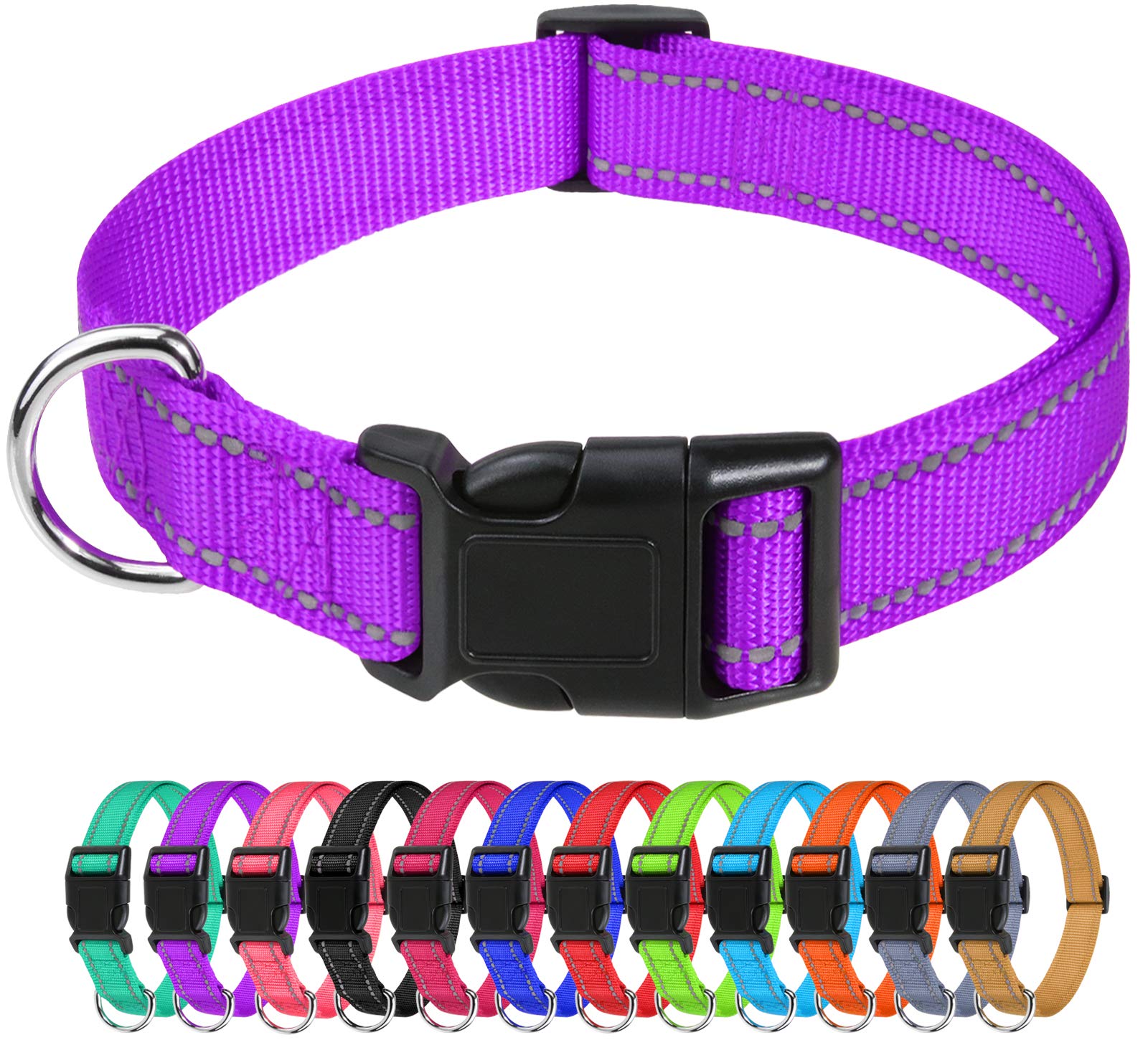 Tagme Reflective Nylon Dog Collars, Adjustable Classic Dog Collar With Quick Release Buckle For Small Dogs, 3/4' Width Purple