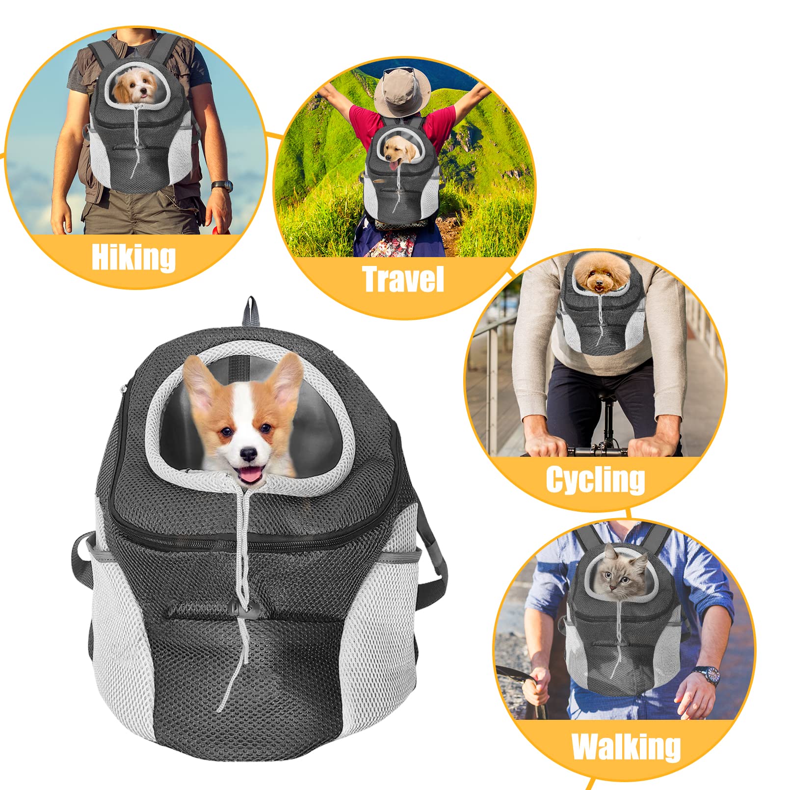 Fhiny Dog Carrier Backpack, Comfortable Doggy Front Backpack Pet Puppy Carrier Travel Pack With Breathable Head Out Design And Padded Shoulder For Walking Biking Hiking Camping Outdoor
