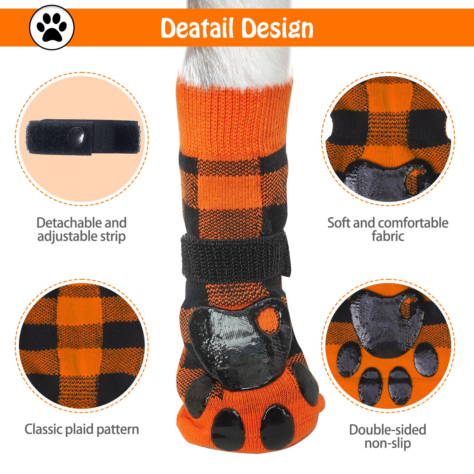 Scenereal Anti Slip Dog Socks For Hardwood Floors, Cold/Hot Pavement Double Sides Dog Boots & Paw Protectors To Prevent Licking