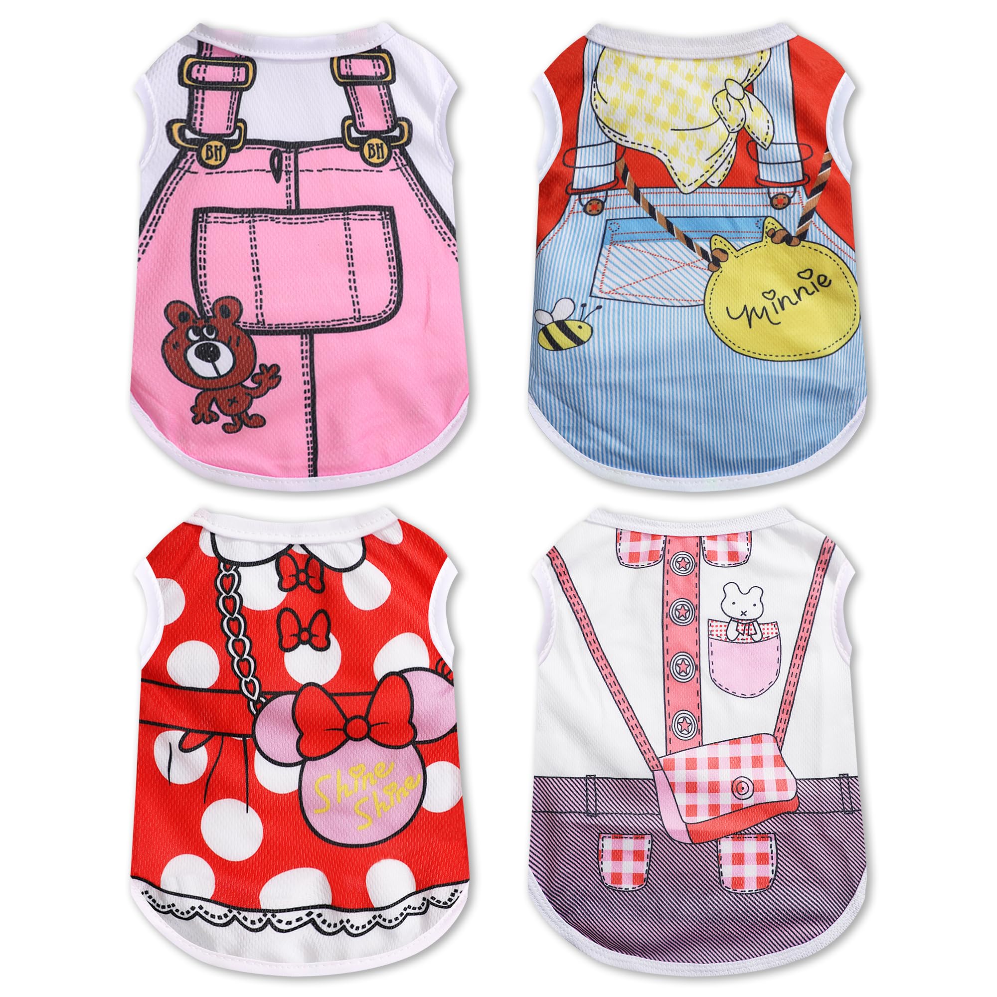 4 Pack Mesh Dog Shirts For Small Dogs: Stretchy Dog Clothes With Cute Patterns, Size Xxs-Xl Fit For 2-16Lb Dogs Pet T-Shirts, Gi