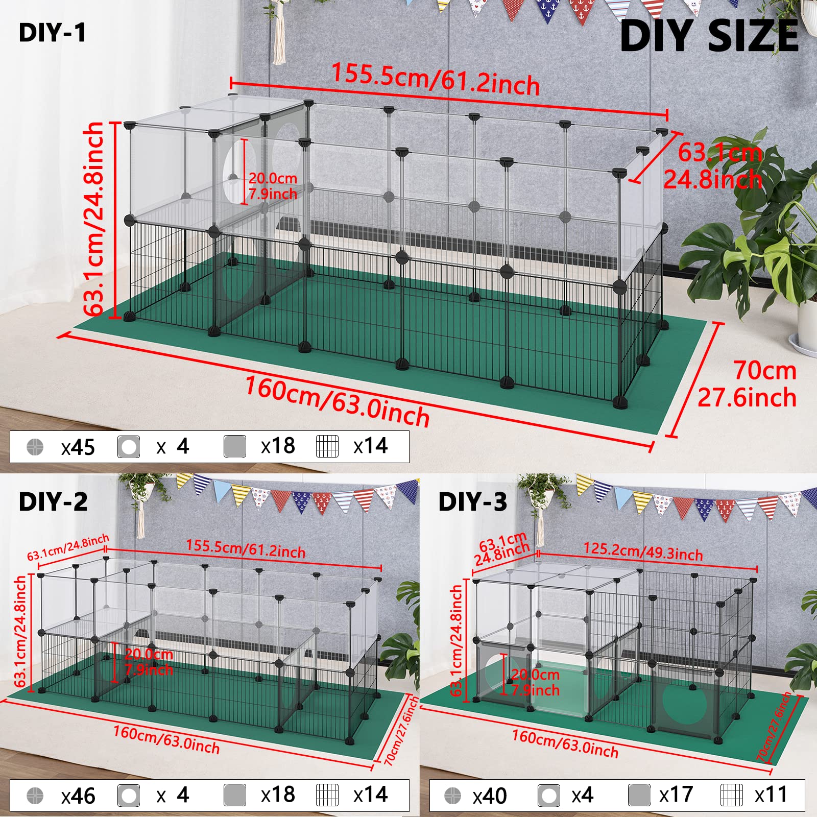 Dinmo Small Animal Playpen With Oxford Mat, 24 Inches Height, Pet Exercise Fence, Home Protector, Iron Mesh And Plastic Combinat