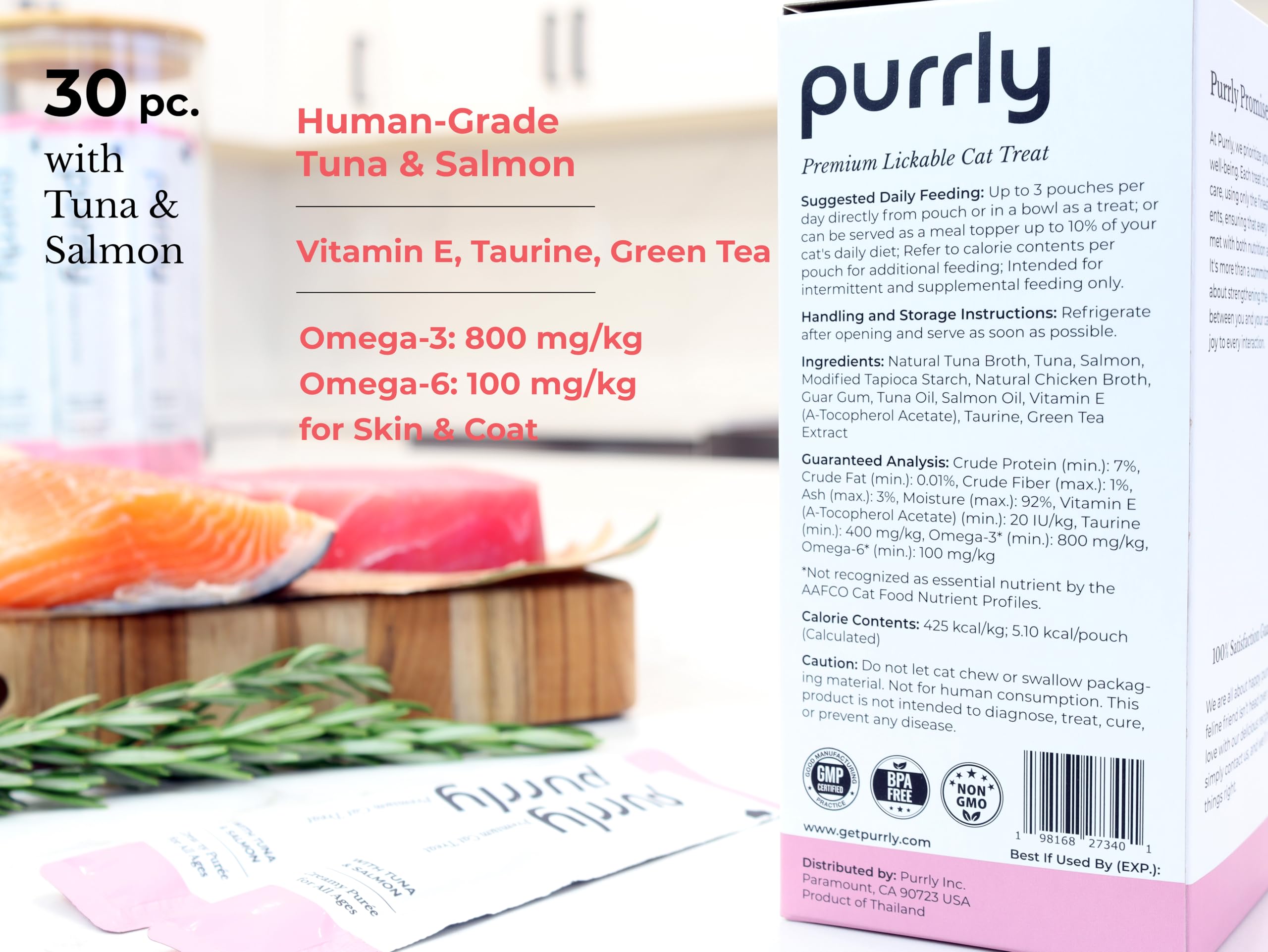 Purrly Healthy Premium Cat Treats Snack Topper Tuna Variety Bundle (90 Count) Lickable Wet Squeezable Hydrating Interactive Seaf