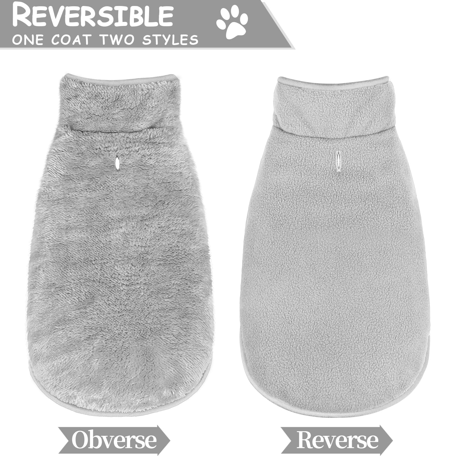 Malier Reversible Fleece Dog Coat, Windproof Warm Jacket For Dogs, Snow Vest - Gray, Medium