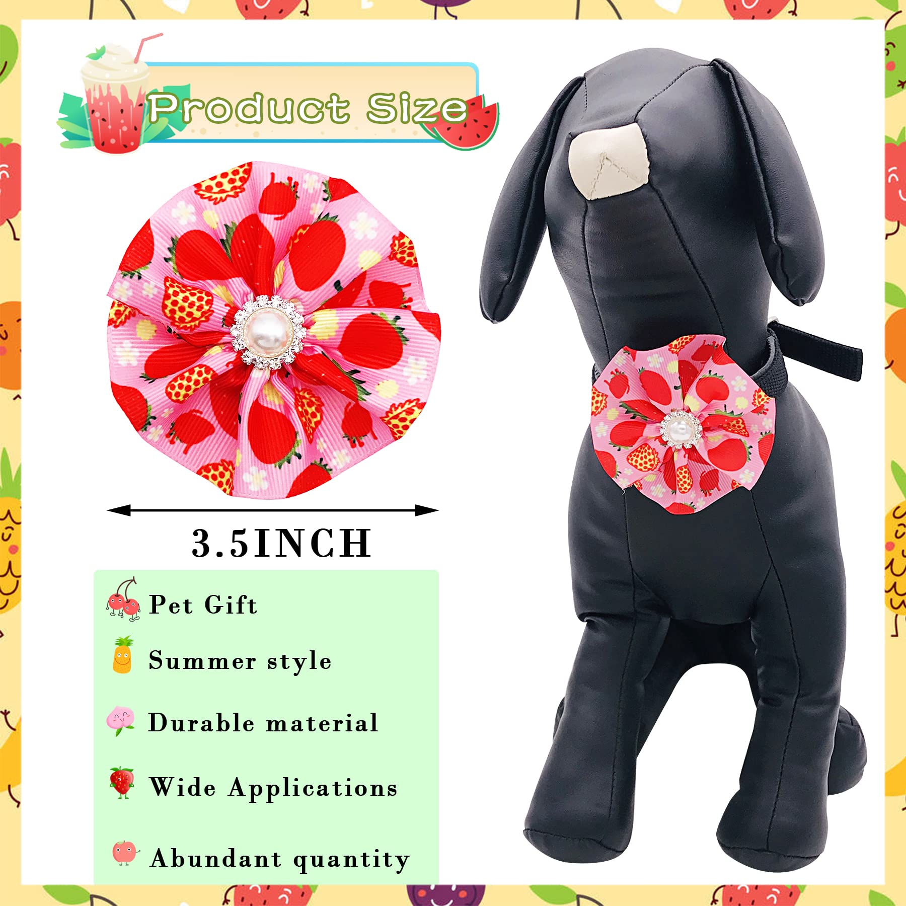 Jpgdn 12Pcs Dog Collar Flowers Bows Attachment Sliders Summer Fruit For Small Medium Girl Female Cat Puppy Alpaca Rabbit Neck Bo