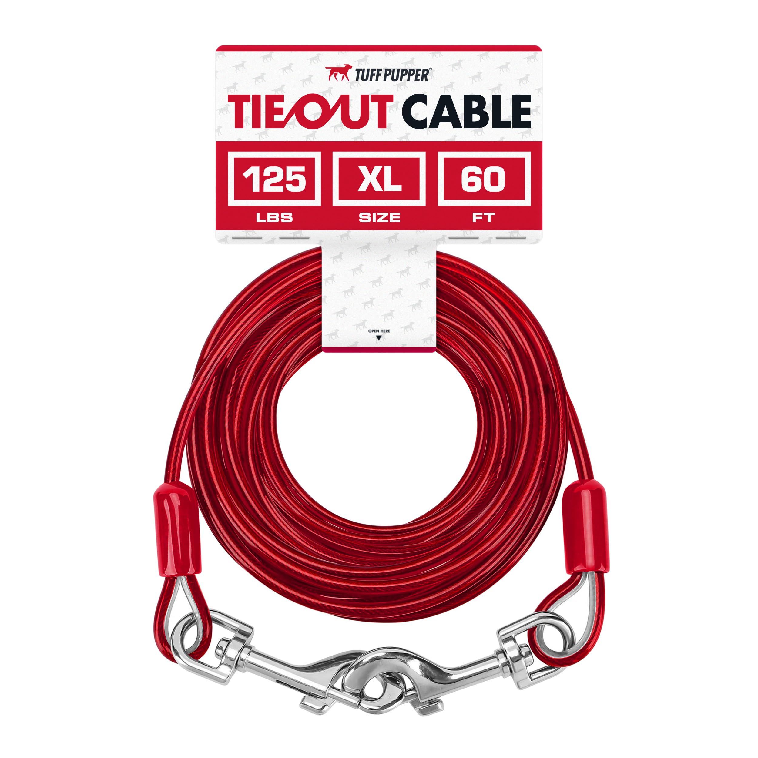 Tuff Pupper Dog Tie Out Cable 60 Feet | Dog Runner Cable For Yard 60 Ft | Heavy Duty Lead | Water & Rust Resistant Industrial St