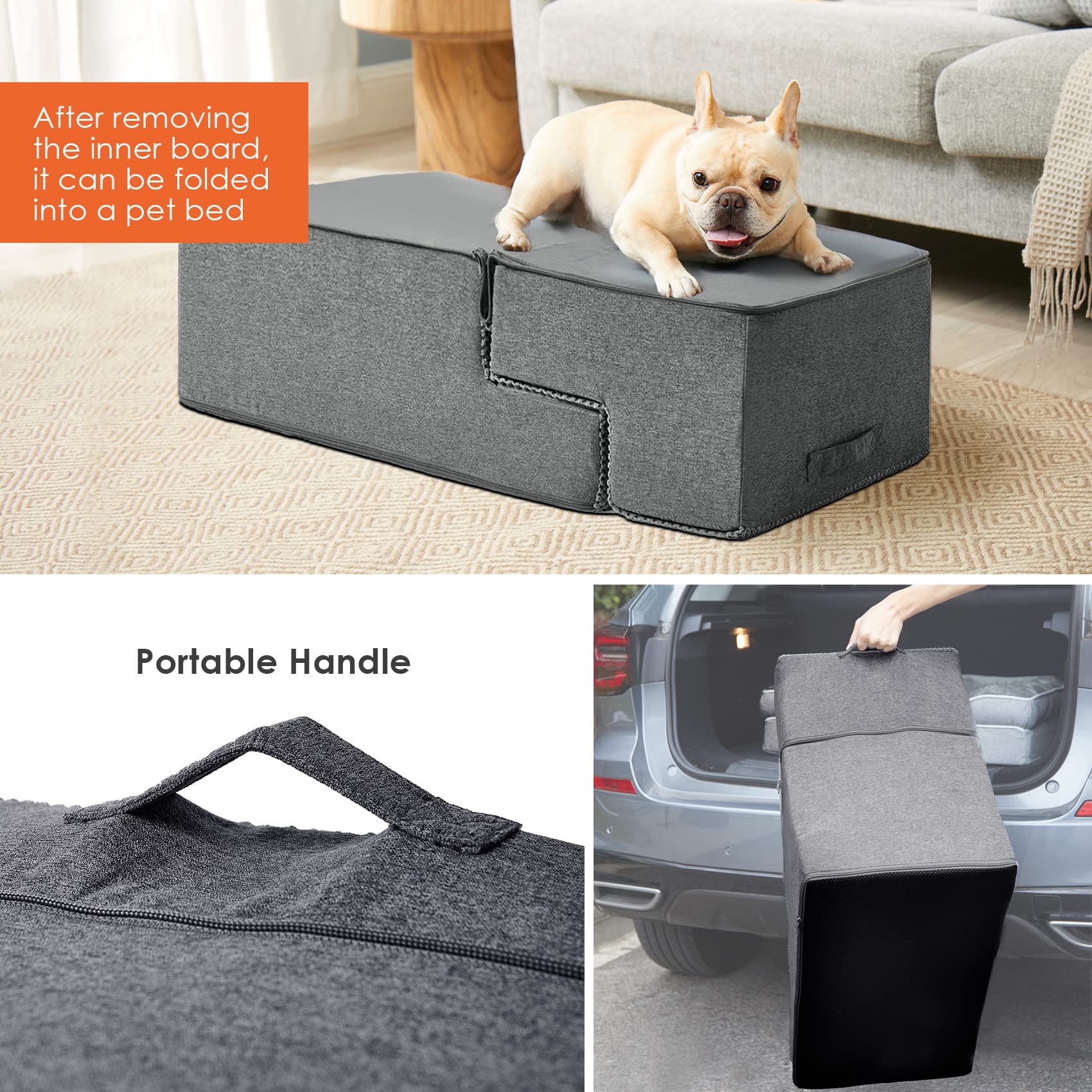Eheyciga Dog Stairs For Small Dogs, 4-Step Dog Stairs For High Beds And Couch, Folding Pet Steps For Small Dogs And Cats, And High Bed Climbing, Non-Slip Balanced Dog Indoor Step, Grey, 3/4/5 Steps