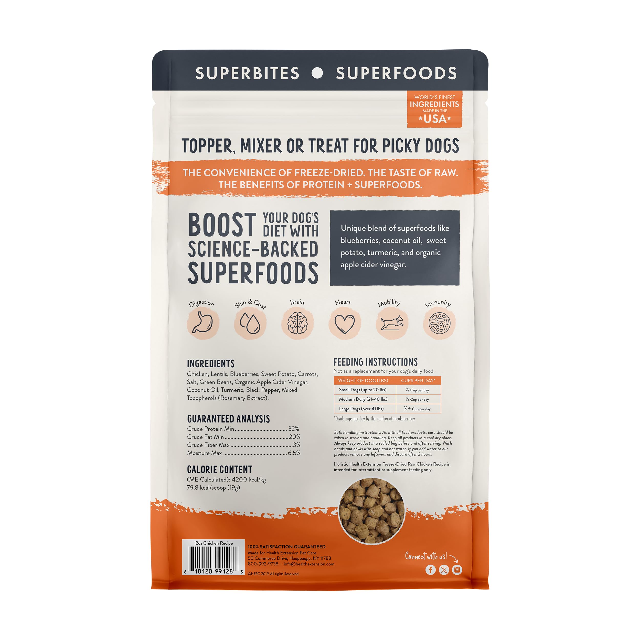 Health Extension SuperBites Freeze-Dried Raw Chicken Meal Mixer for Dogs, (12 oz, 340.2 g) - Premium Blend with Raw Proteins and