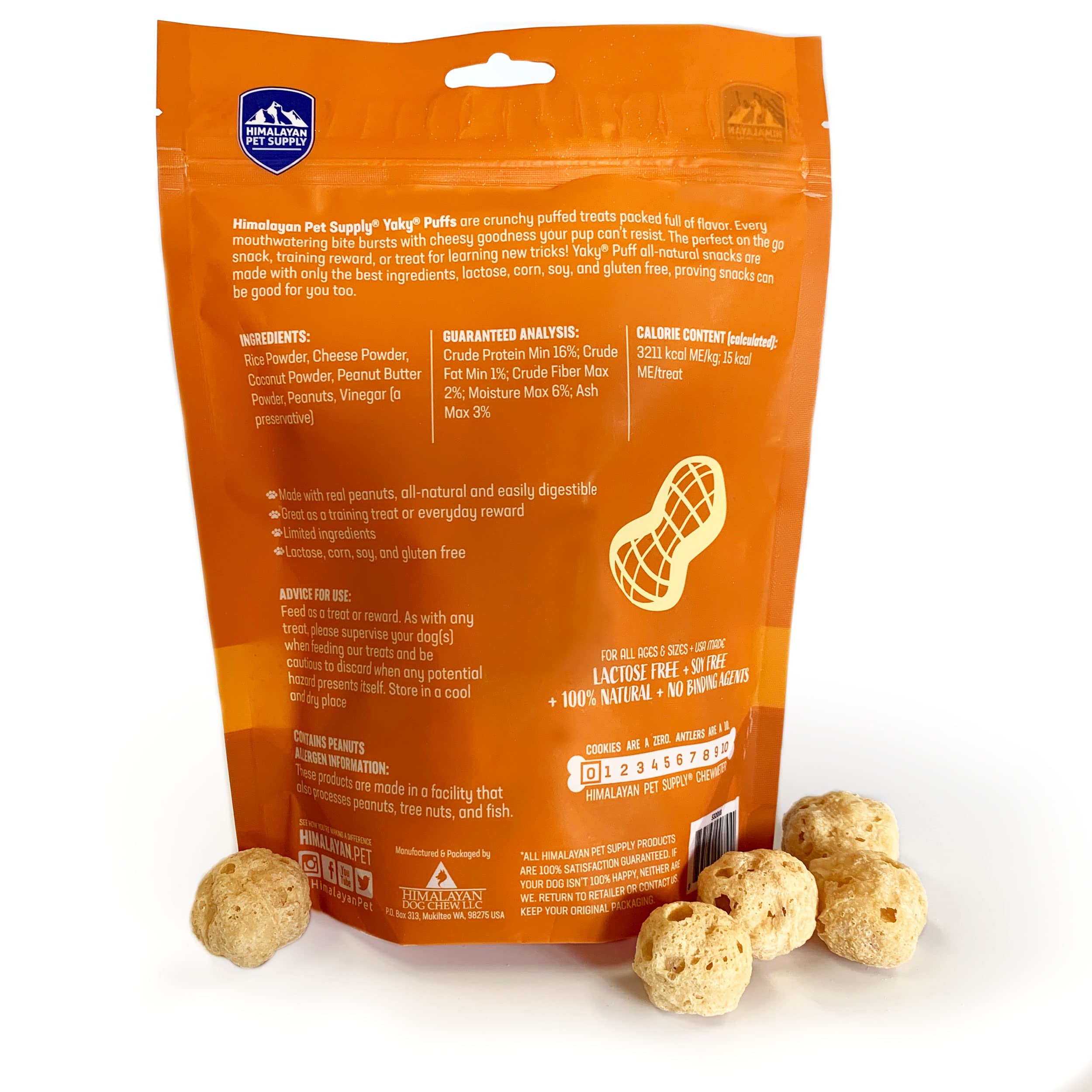 | yakyPUFF Himalayan Cheese Treats | Lactose Free | Gluten Free | Grain Free | USA MADE | For All Breeds | Peanut Butter Flavor